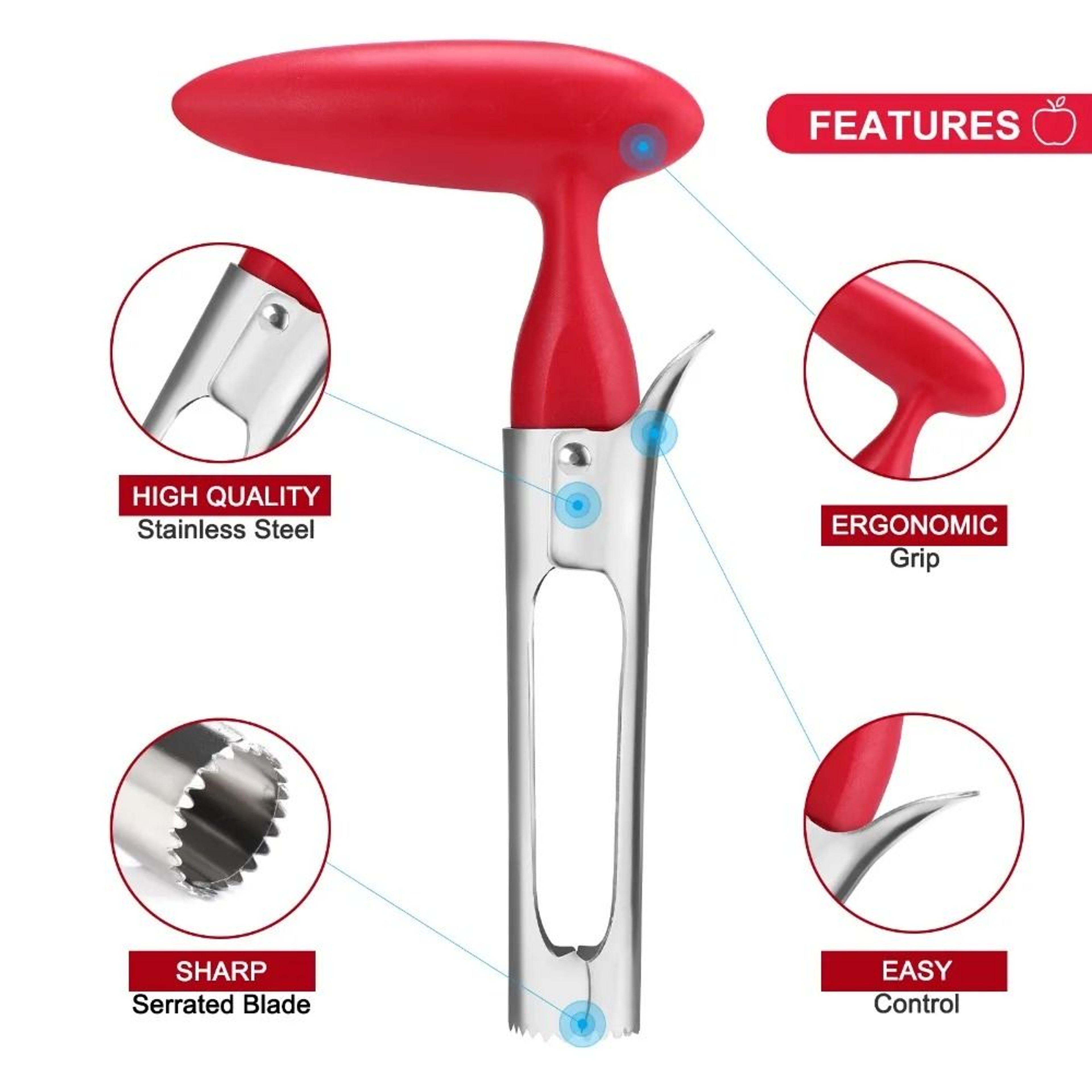 Apple Corer Tool Easy To Use Sharp Serrated Blade Apple Core Remover For Kitchen 4