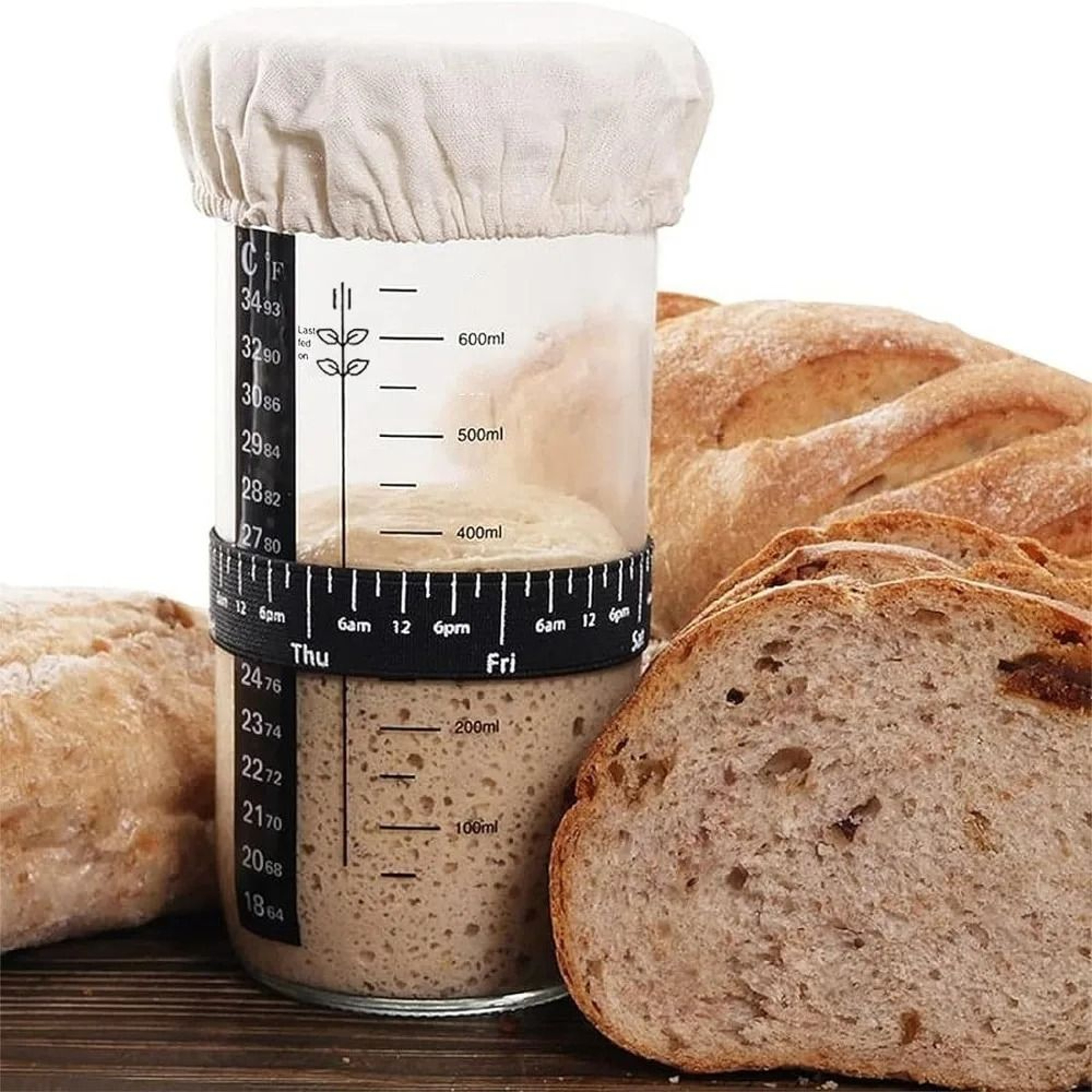 Sourdough Starter Container With Feeding Band Thermometer And Silicone Scraper 24 Oz 4