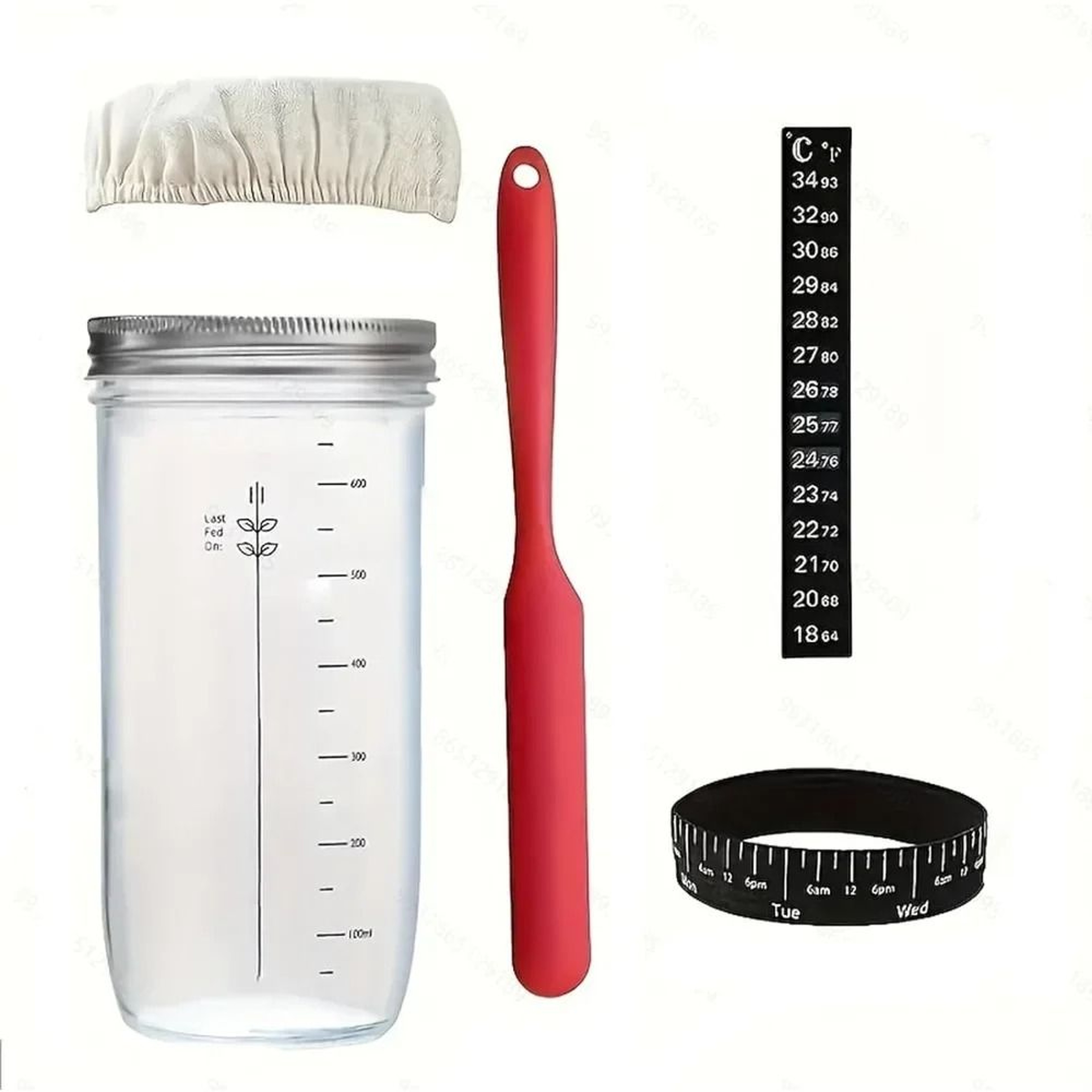 Sourdough Starter Container With Feeding Band Thermometer And Silicone Scraper 24 Oz 6