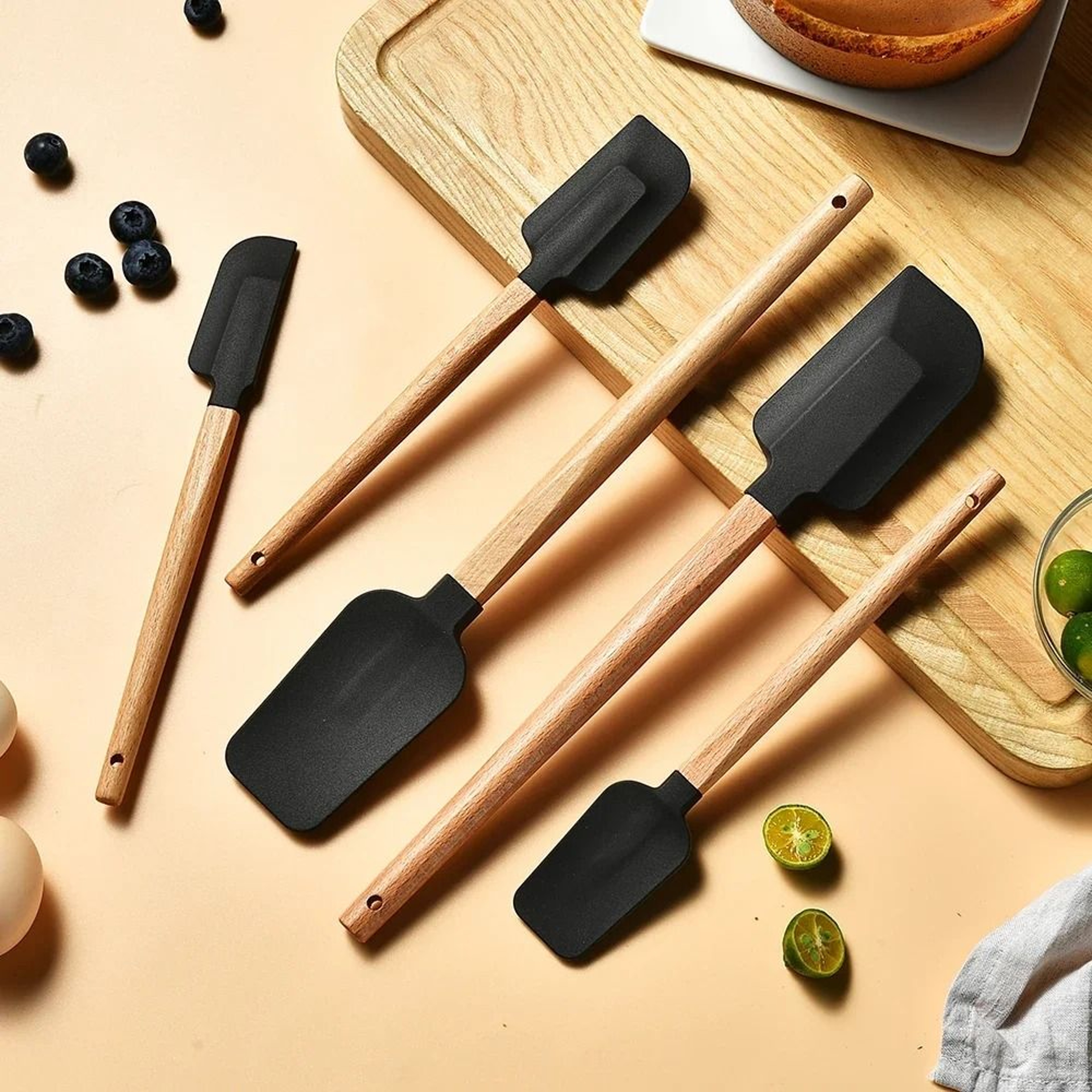 Silicone Spatula Set With Wooden Handles For Baking And Mixing 0