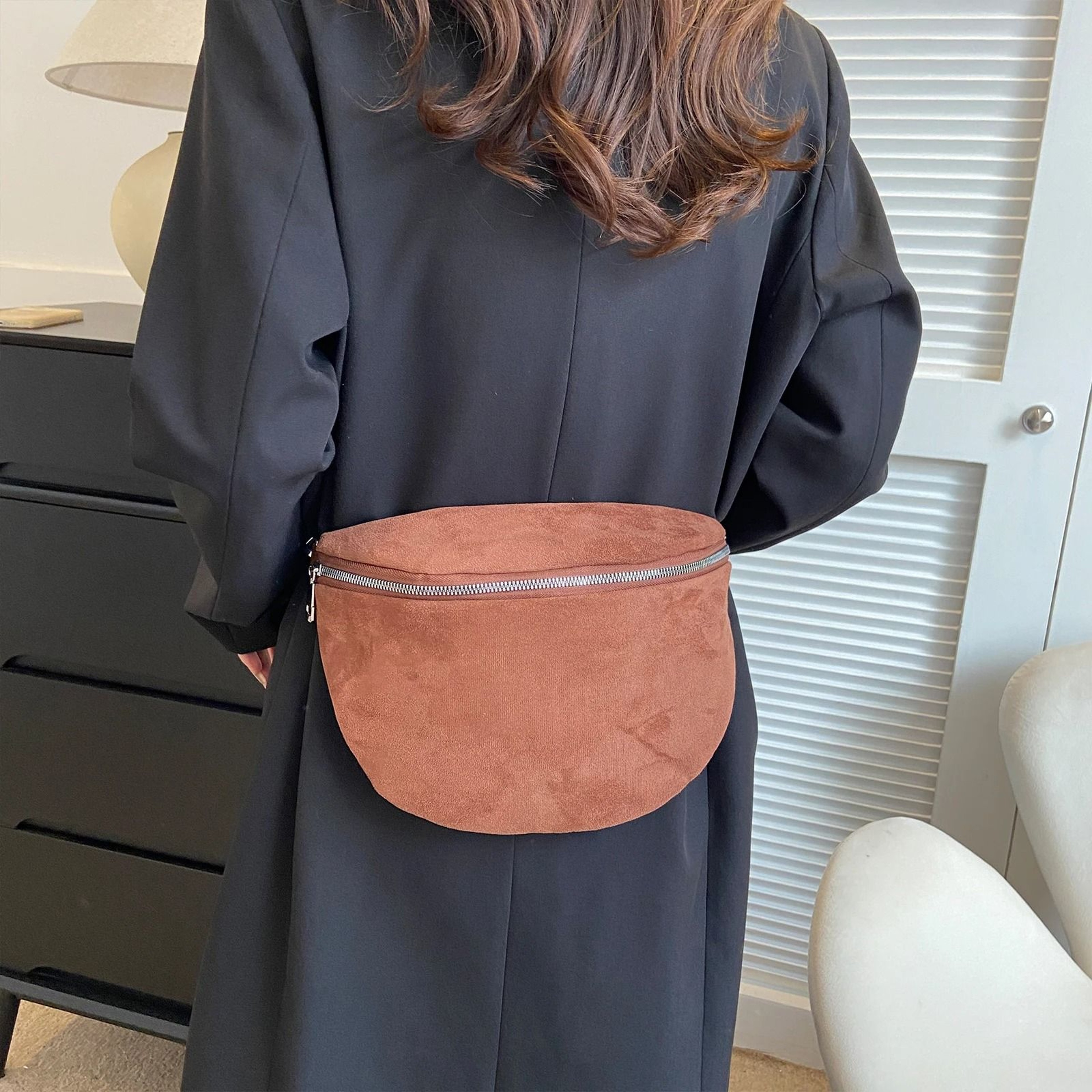 Fashion Suede Women Waist Bag Retro Half Moon Chest Bag With Wide Strap 9