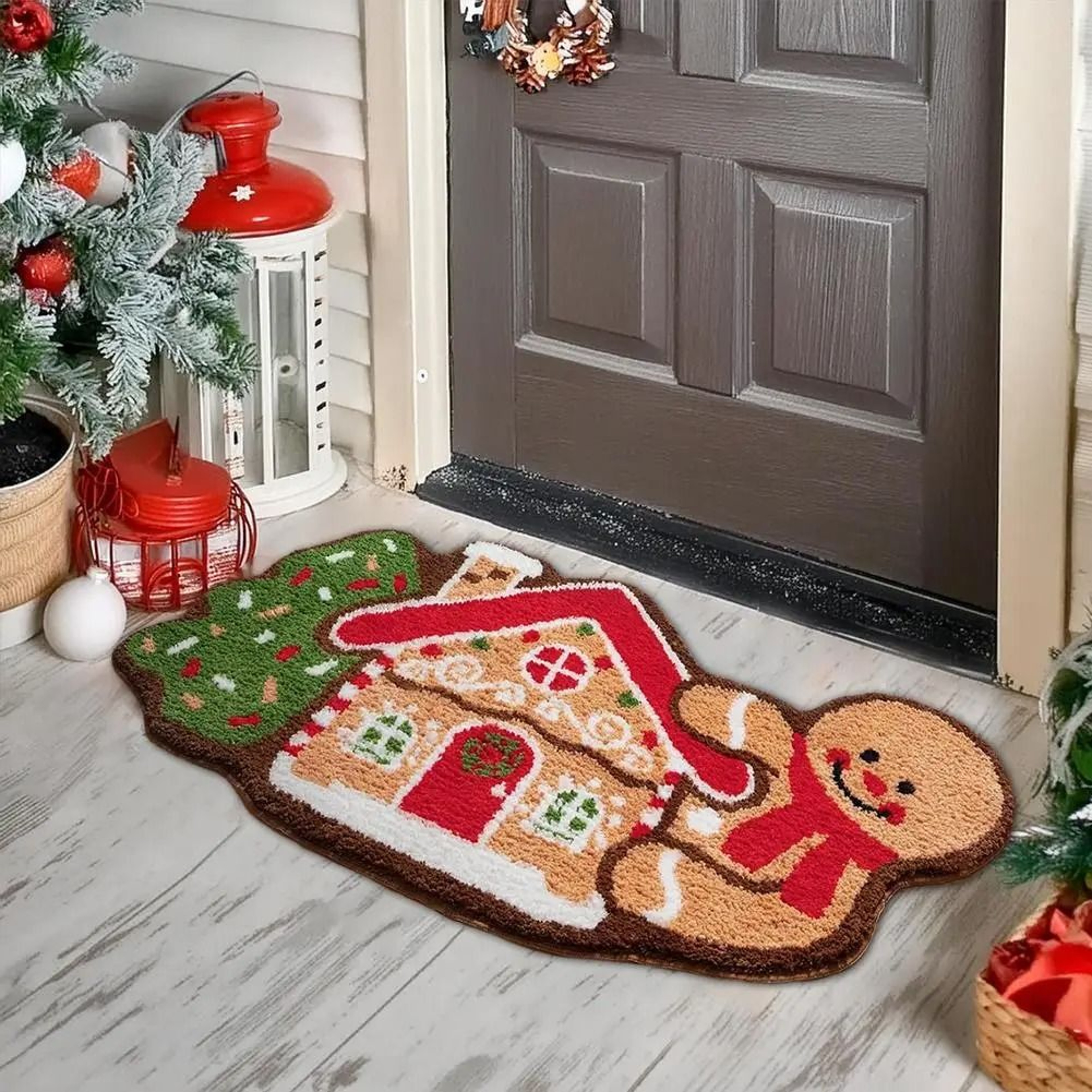 Gingerbread Kitchen Rug Christmas Doormat  NonSlip Imitation Cashmere Floor Mat 0