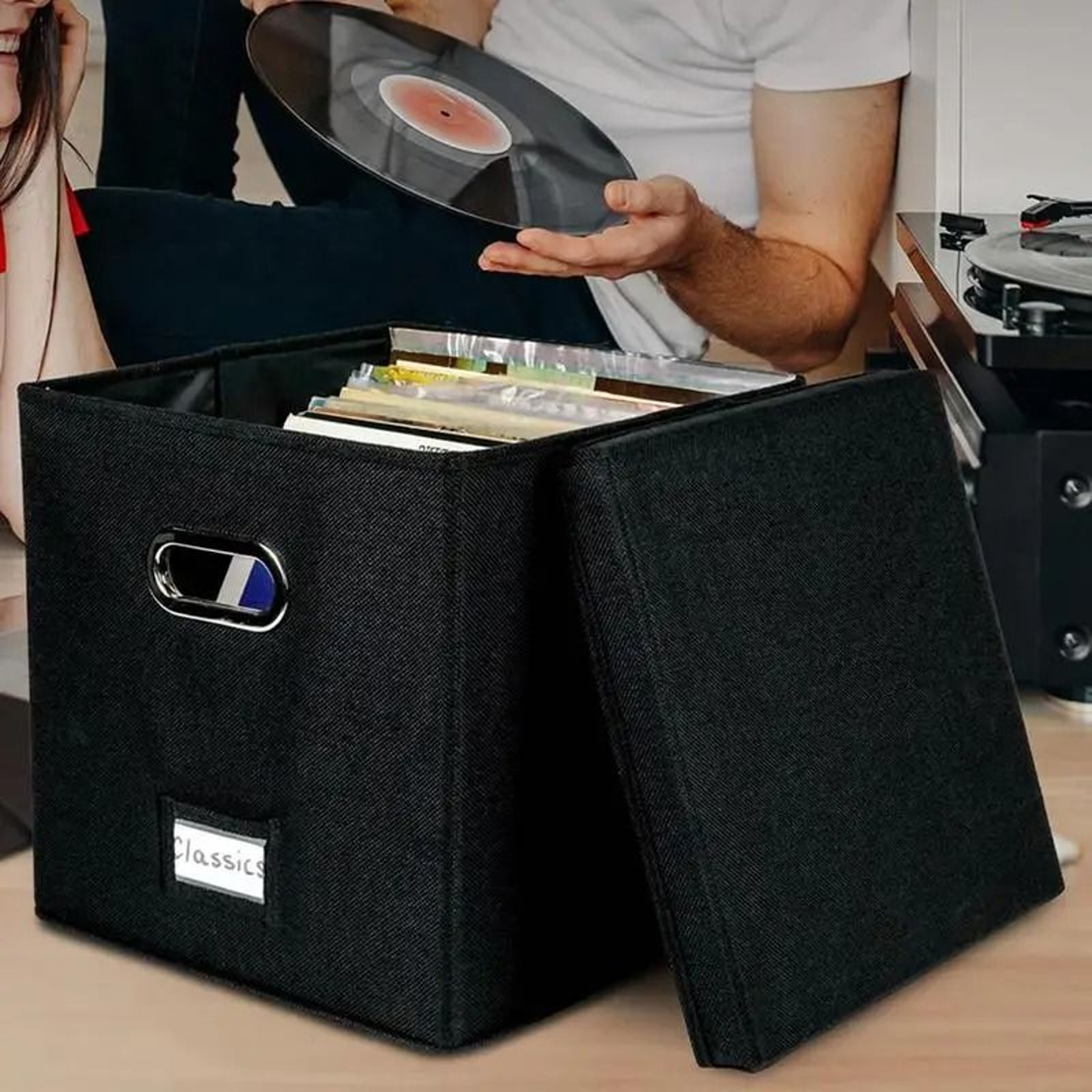 Vinyl Record Storage Box For 12Inch LP Albums With Lid And Handles 3