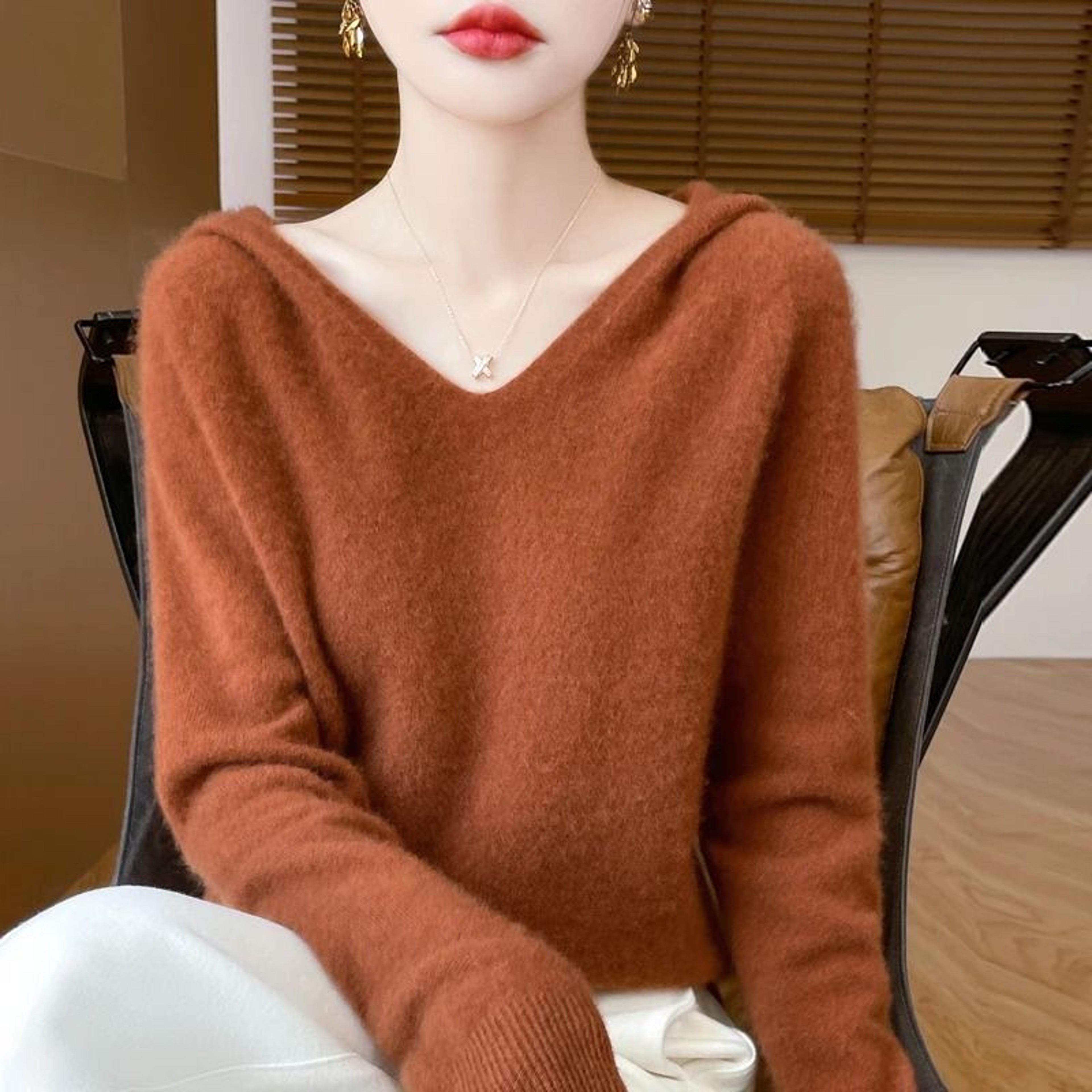 Merino Wool Hooded Pullover Sweater For Women 0