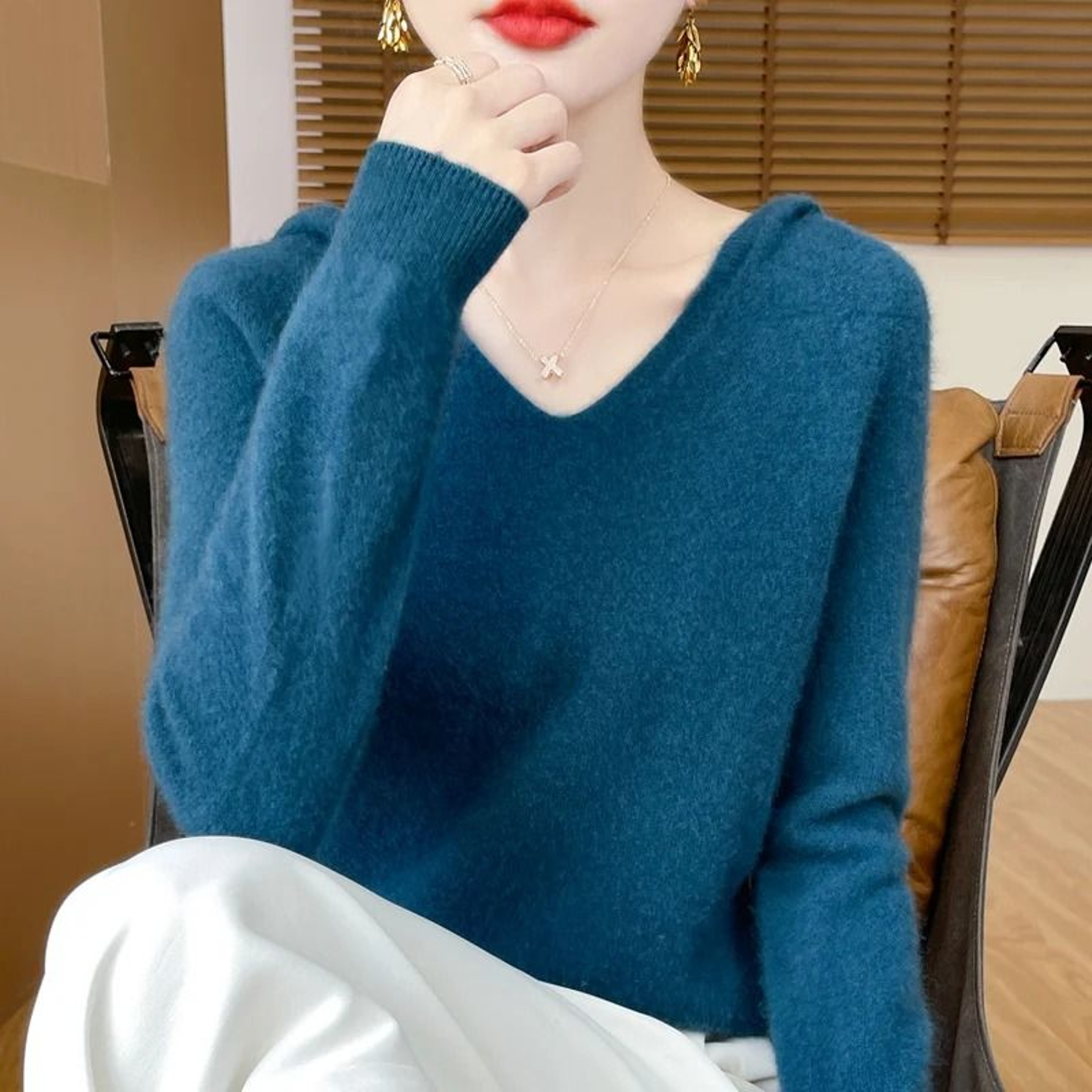 Merino Wool Hooded Pullover Sweater For Women 15