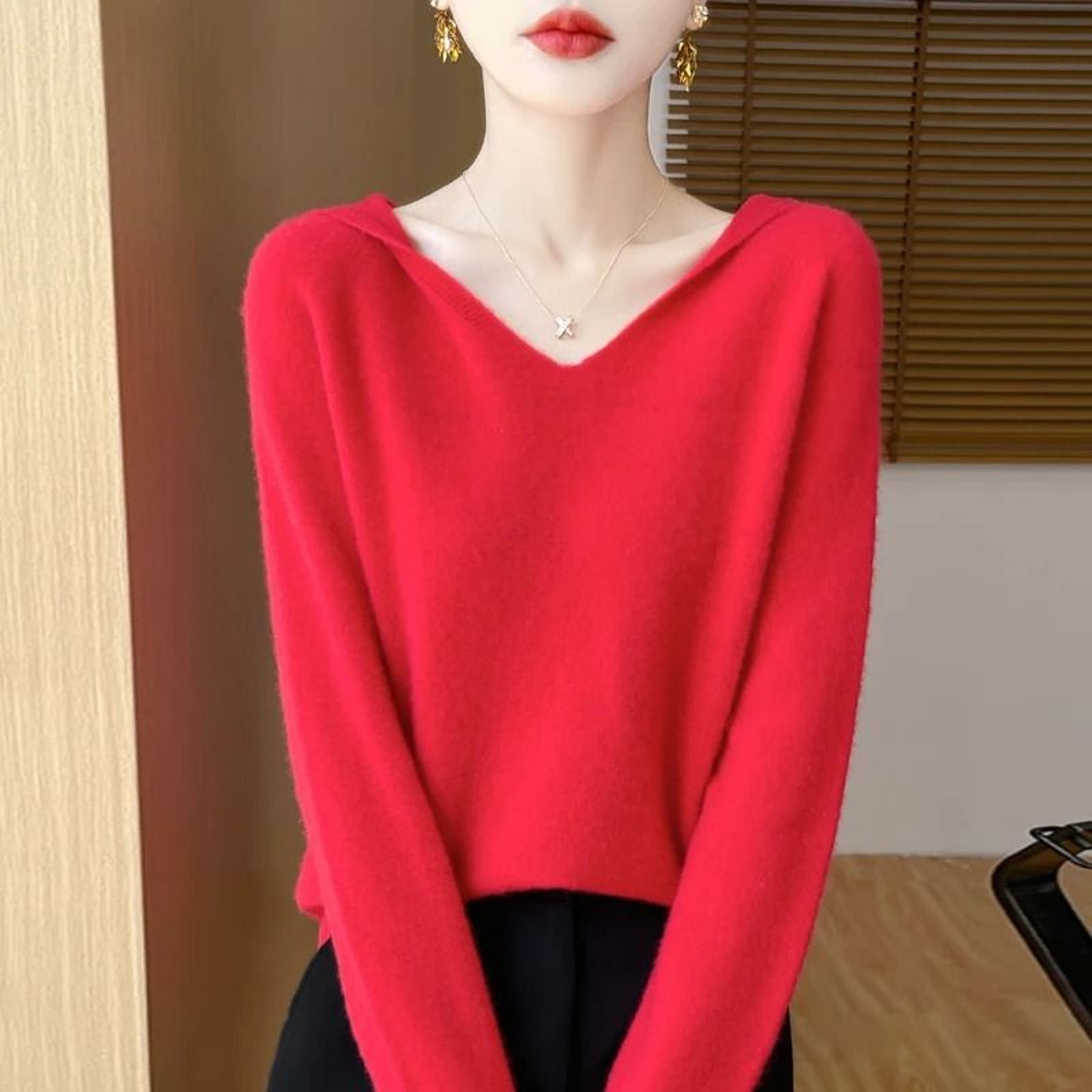 Merino Wool Hooded Pullover Sweater For Women 4