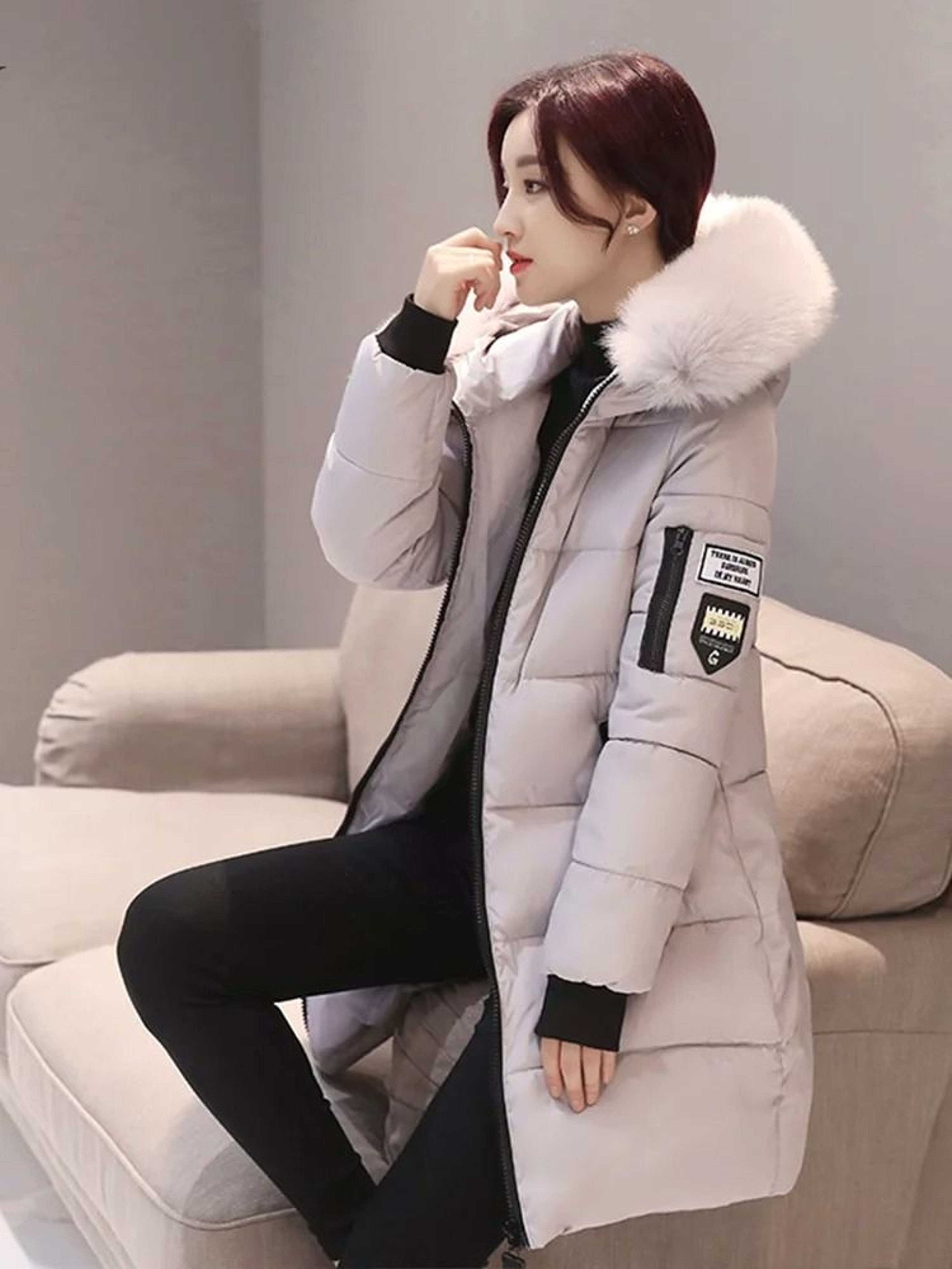 Women Winter Hooded Fur Collar Parka Coat 5