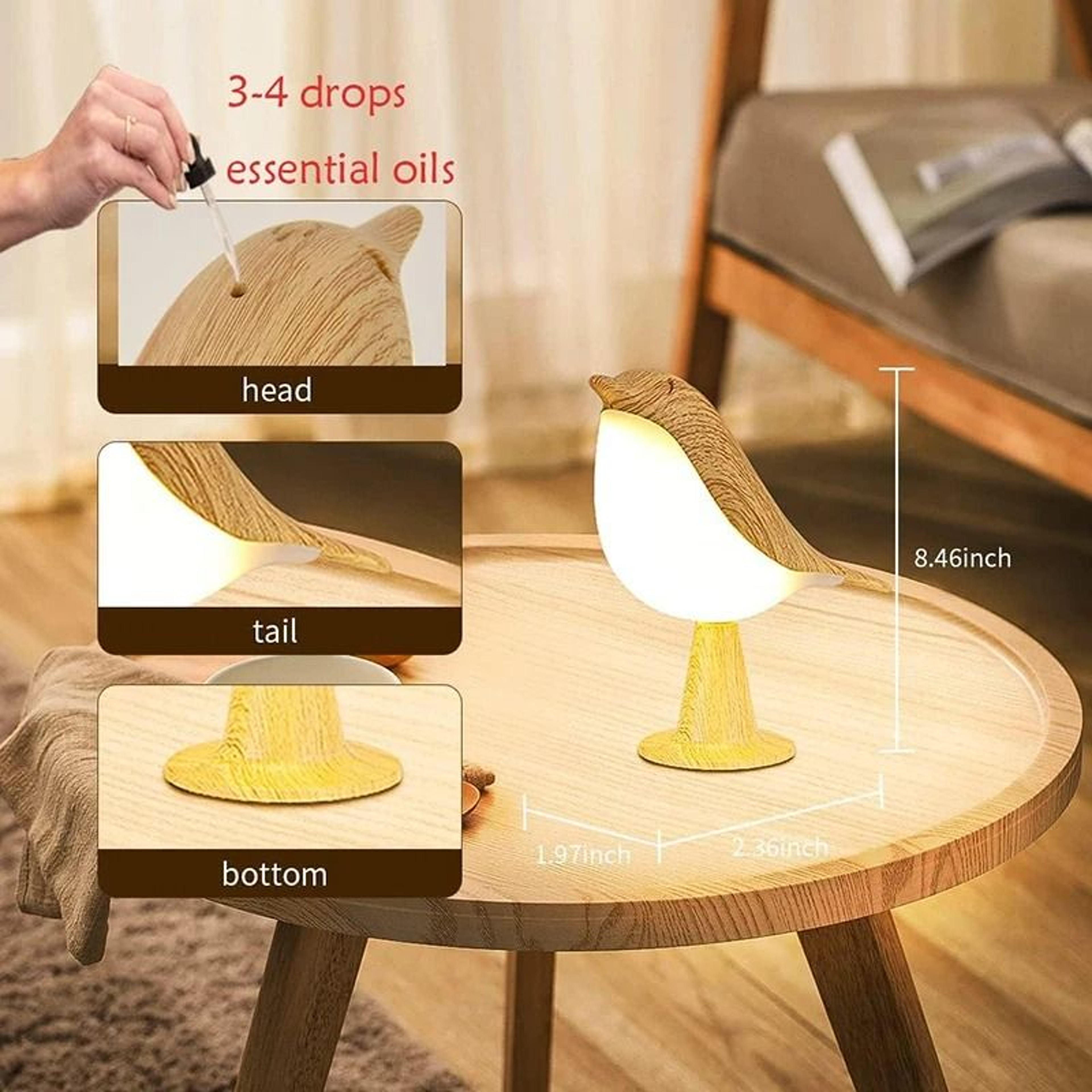 Modern Magpie LED Bird Night Light Touch Control Bedside Lamp 4
