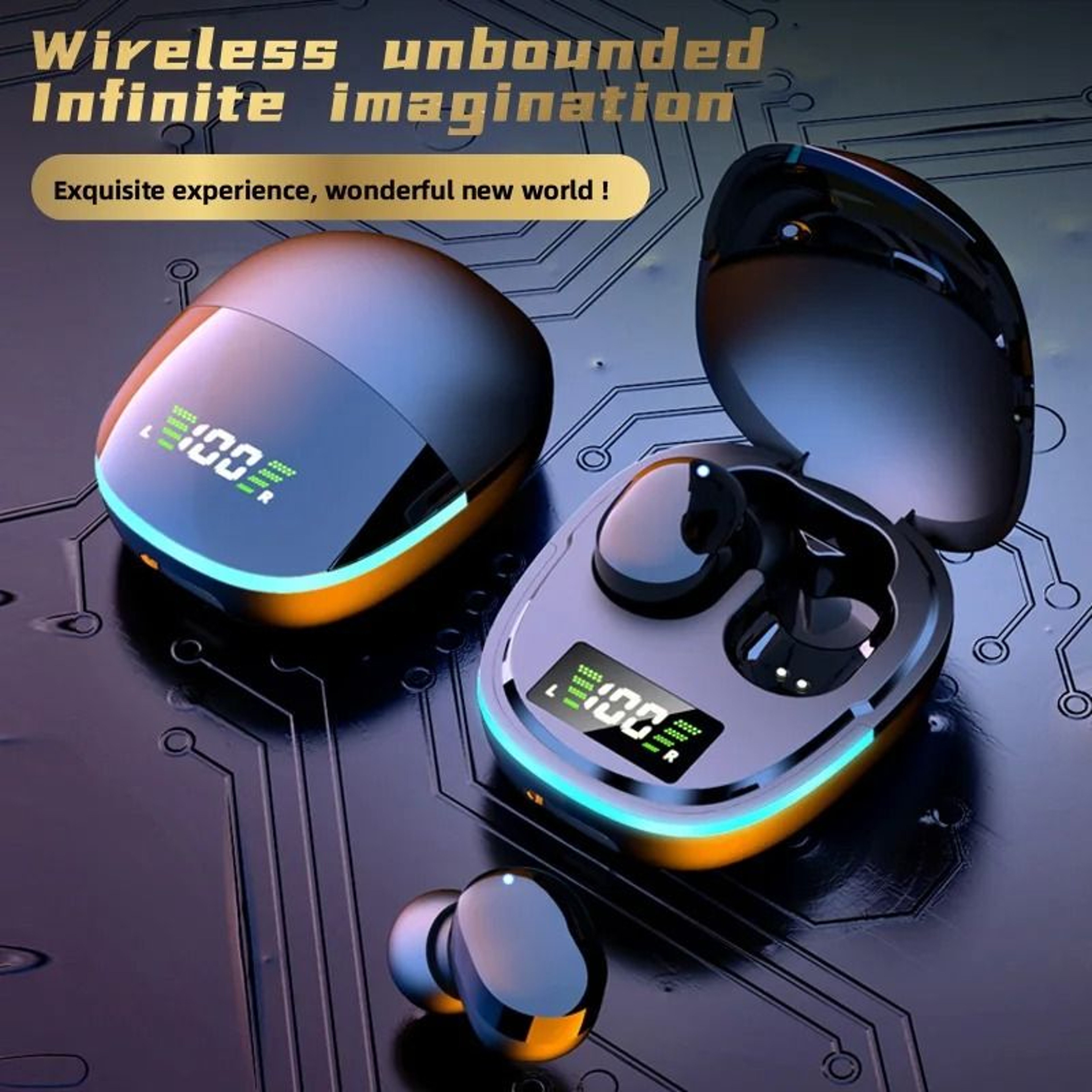 Wireless Bluetooth Earphones With LED Display And Noise Cancelling Mic 1