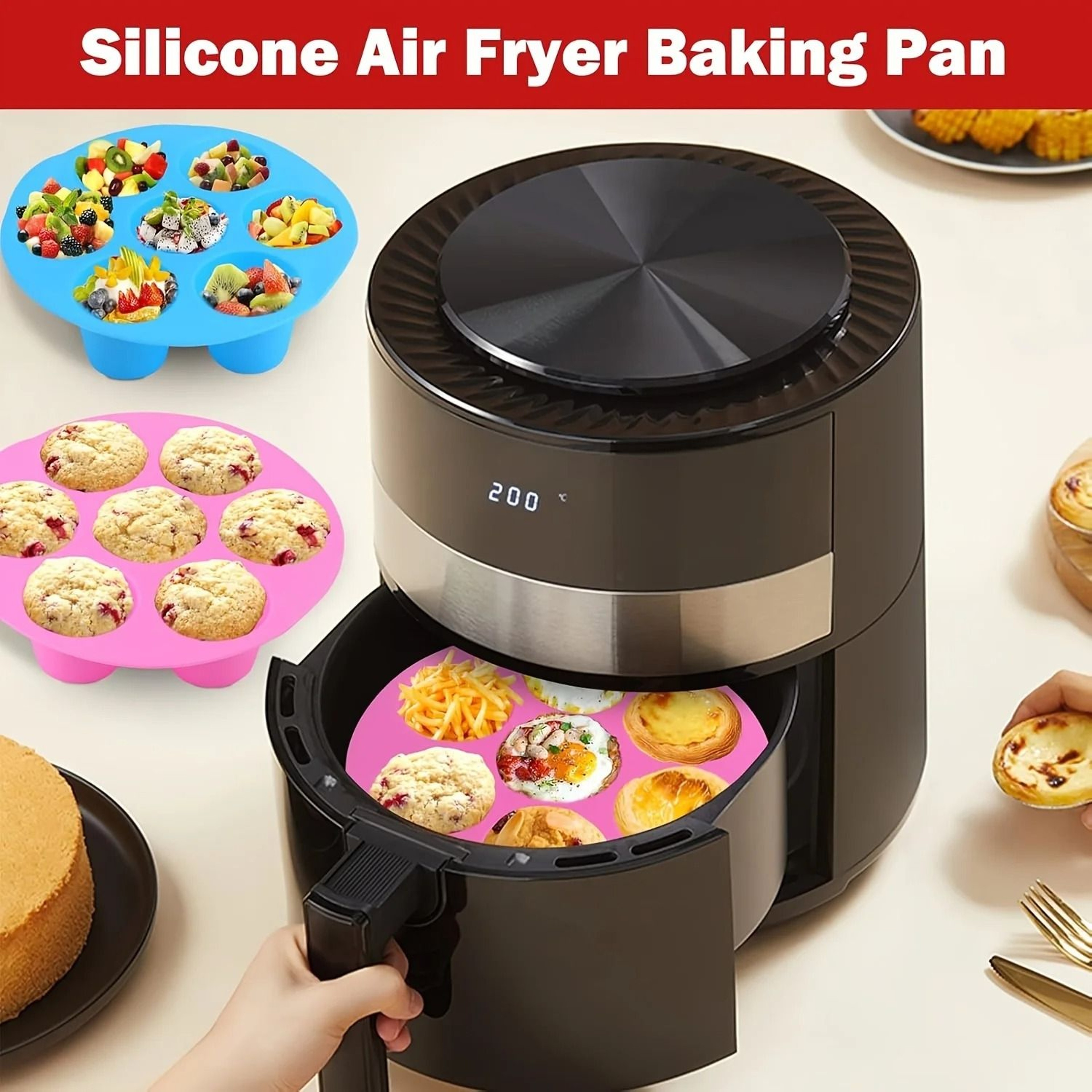 Silicone Egg Bite Mold For Air Fryer 7 Cup Non Stick Muffin And Snack Tray 4