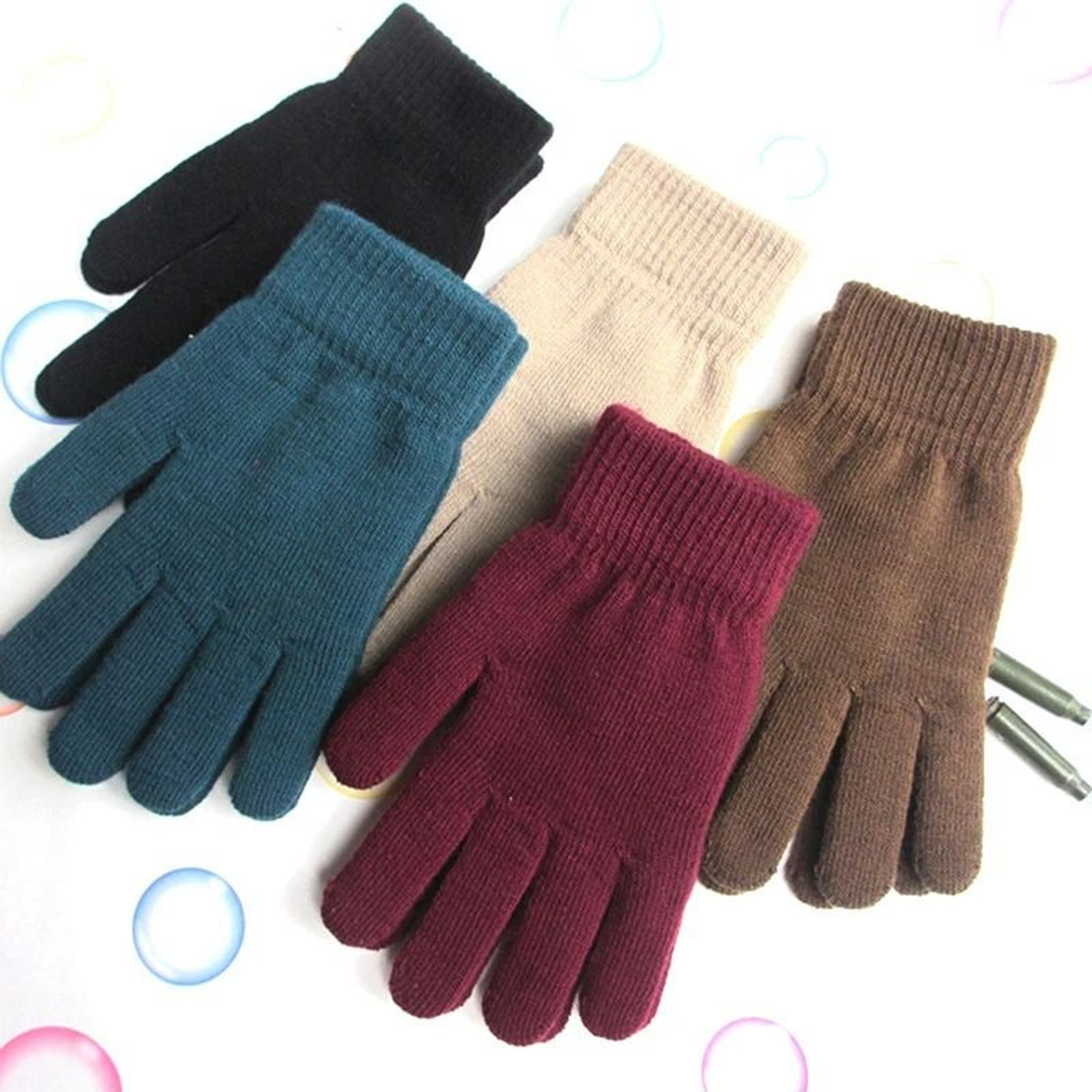 Women Knitted Winter Gloves Full Finger Mittens 0