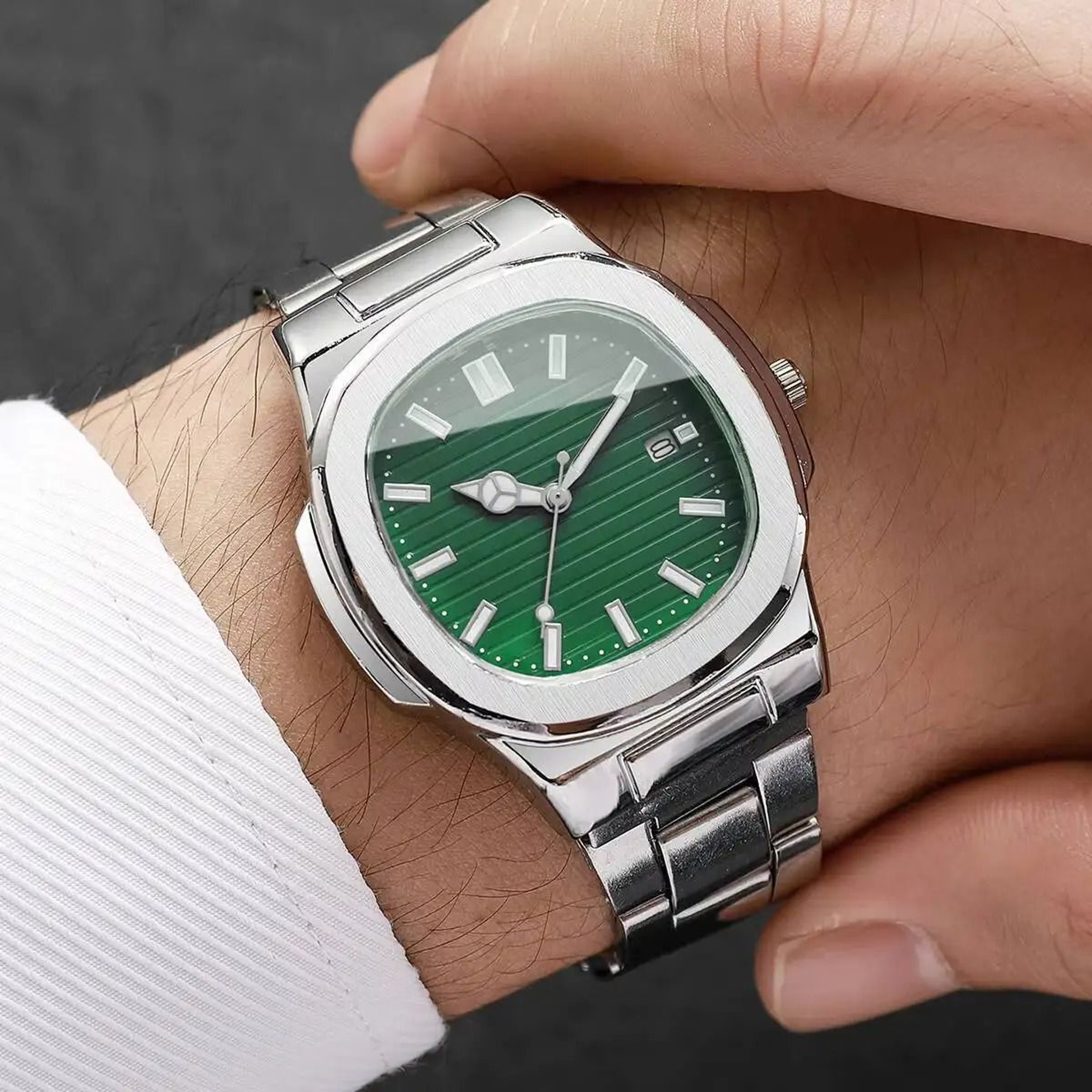 Men Square Dial Stainless Steel Quartz Watch With Calendar 1