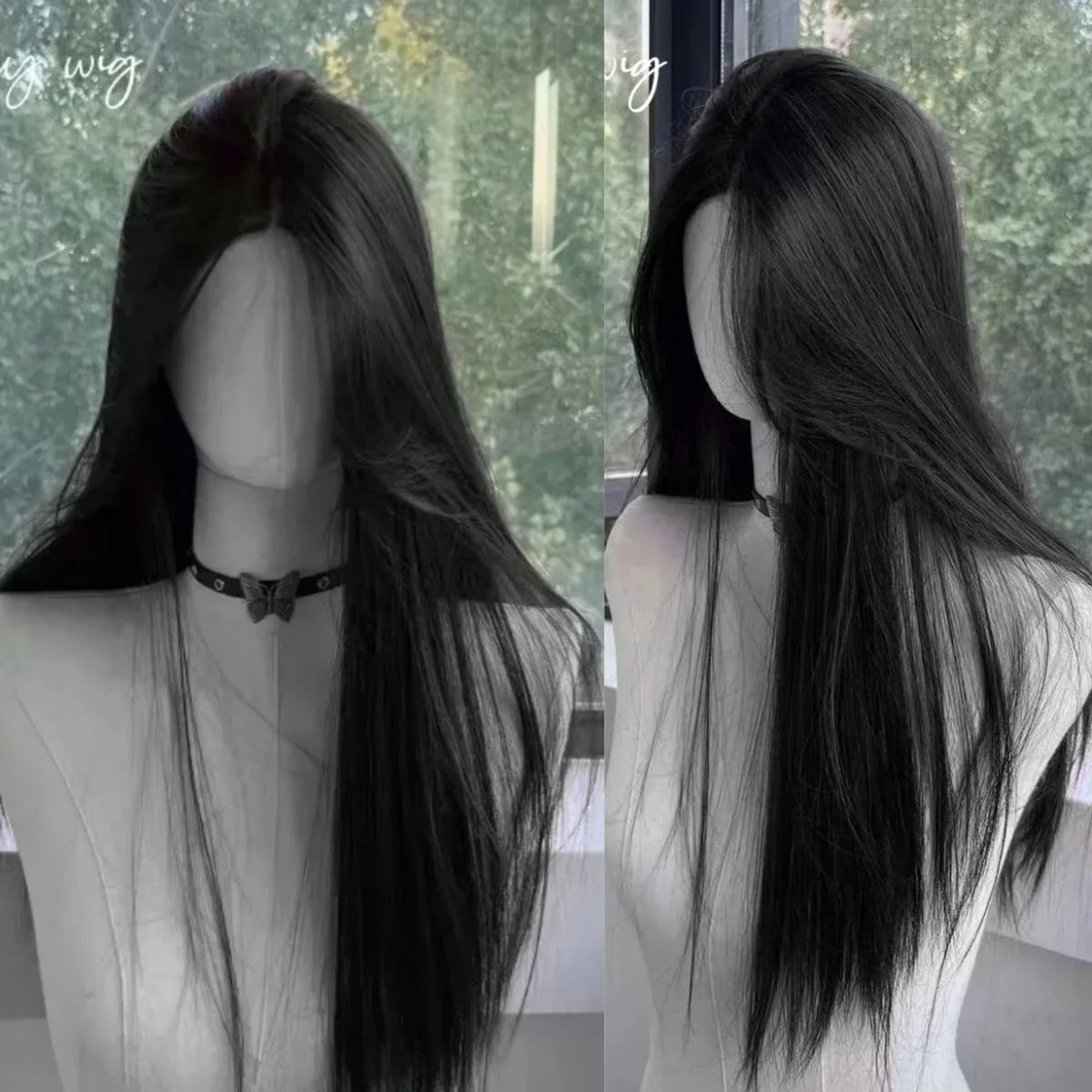 Black Synthetic Long Straight Wig Middle Part Natural Full Head Cover 0