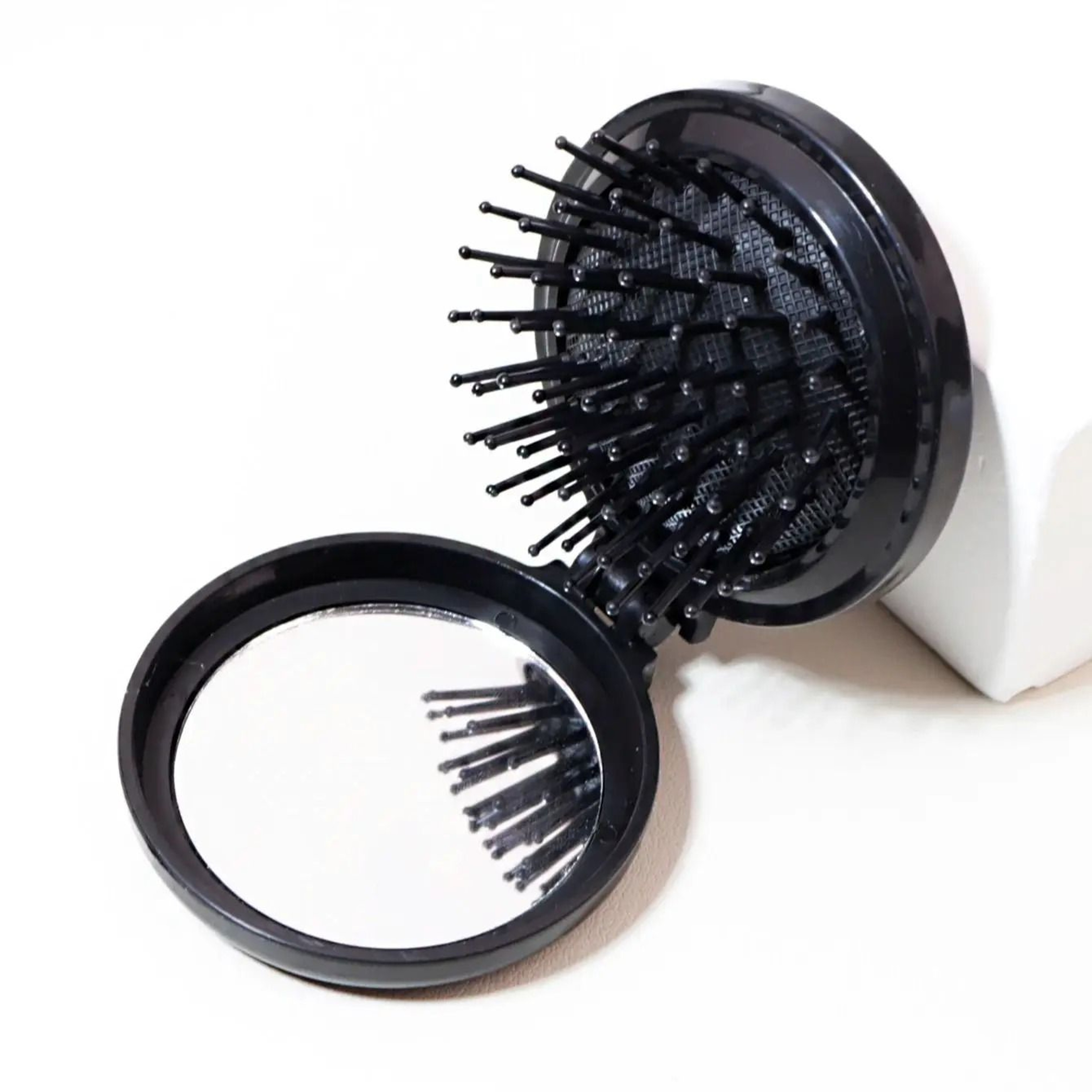 Mini Folding Hair Brush With Mirror For Travel And Wig Styling 7