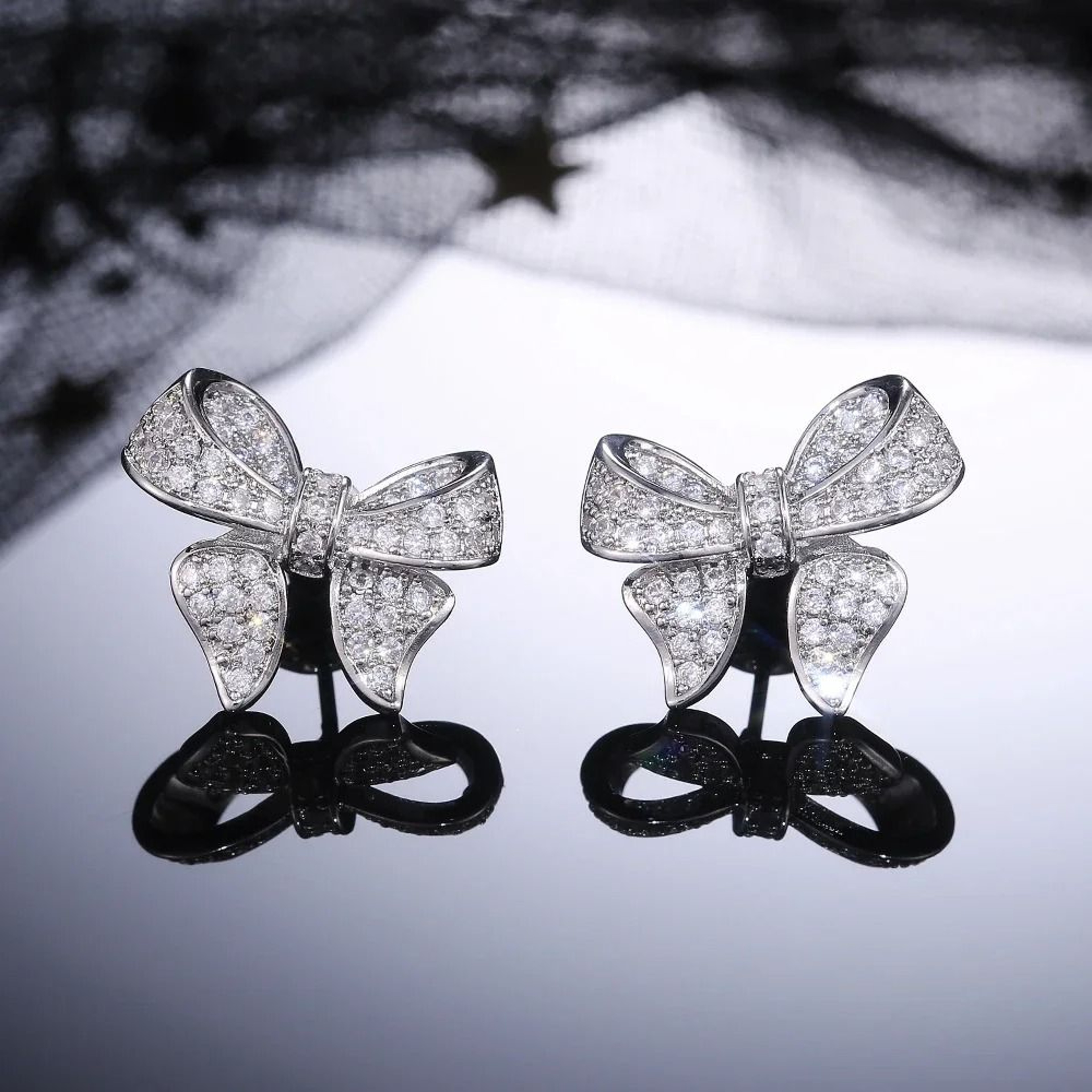 Bowknot Crystal Zircon Stud Earrings For Women 3