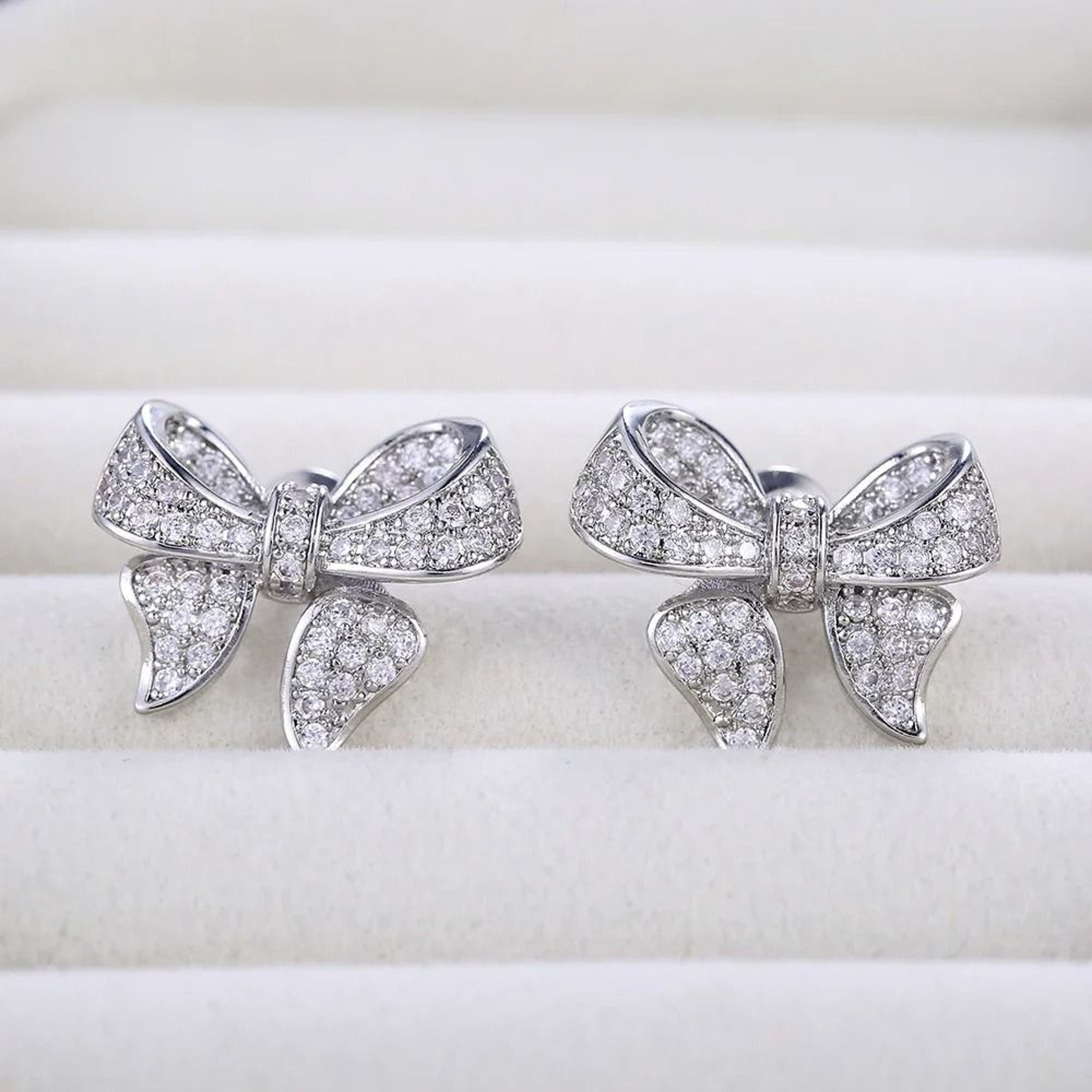 Bowknot Crystal Zircon Stud Earrings For Women 4