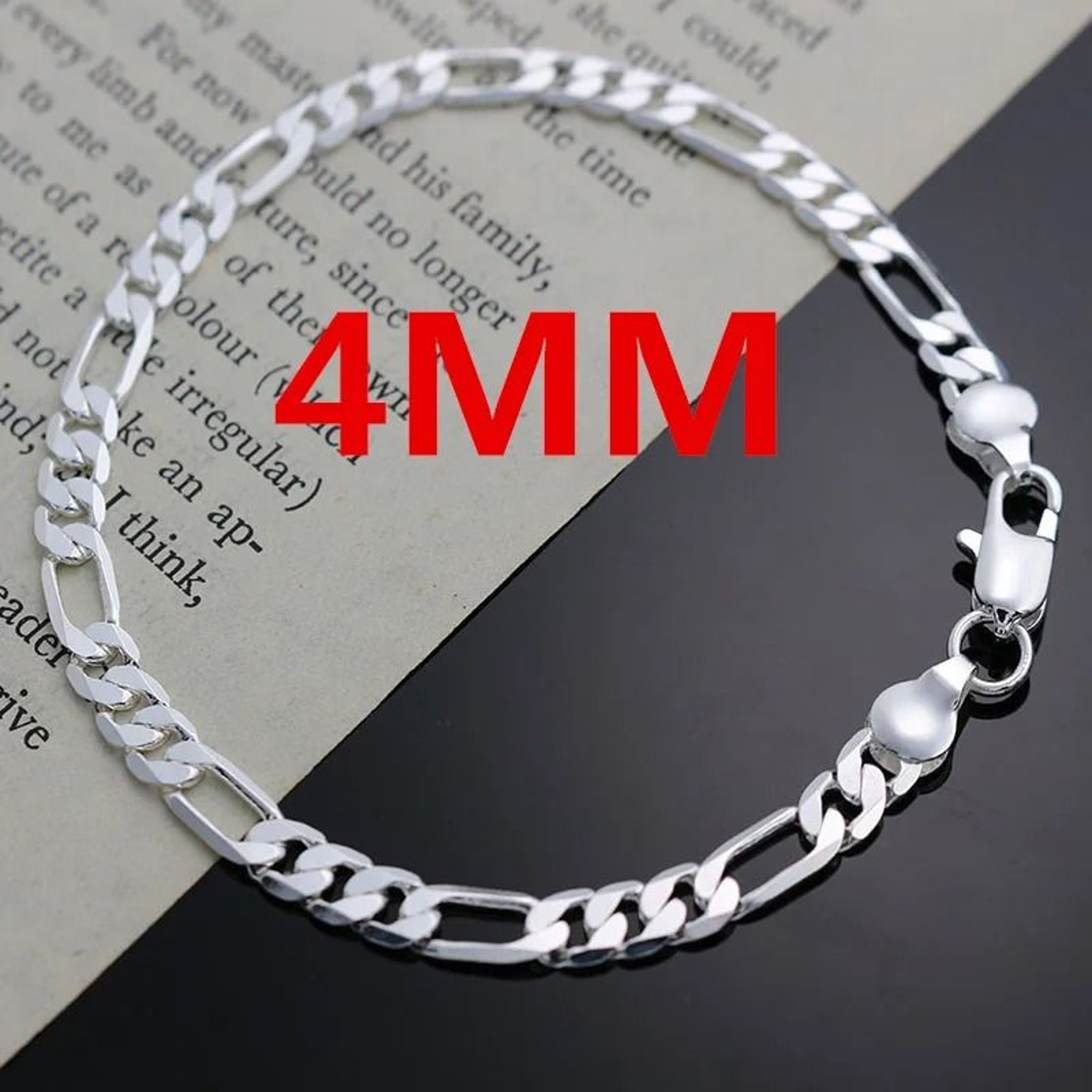 Silver 4mm Chain Necklace And Bracelet Set 1