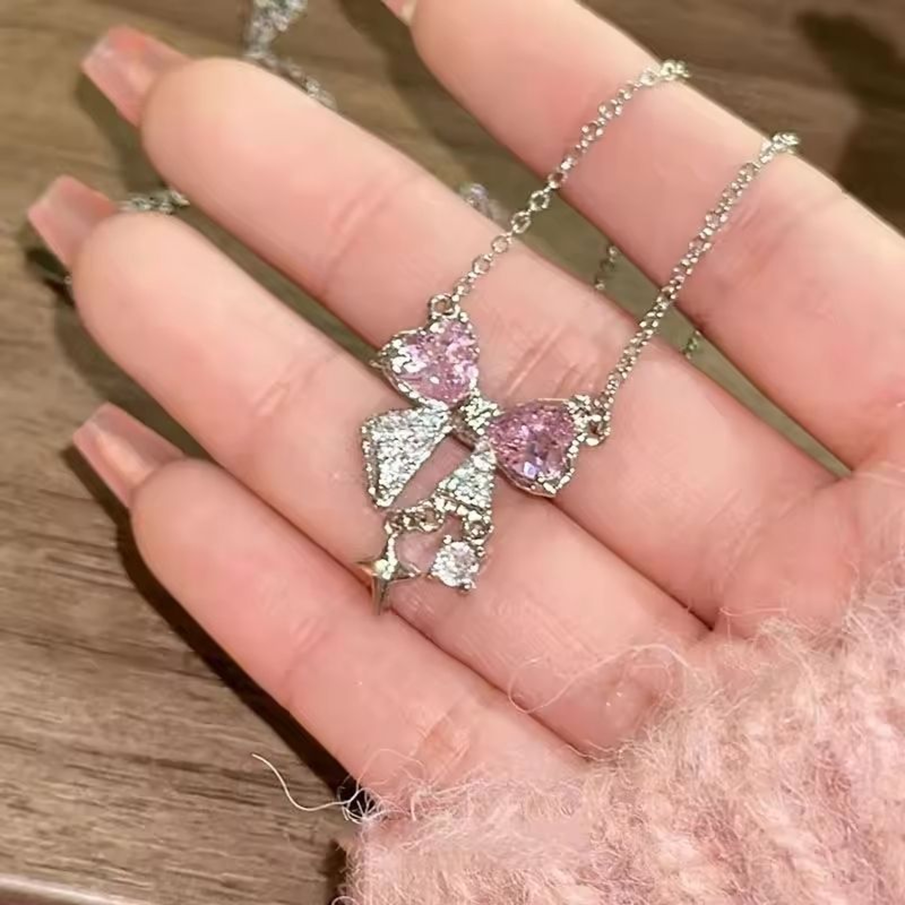 Sweet Pink Bow Pendant Necklace 1