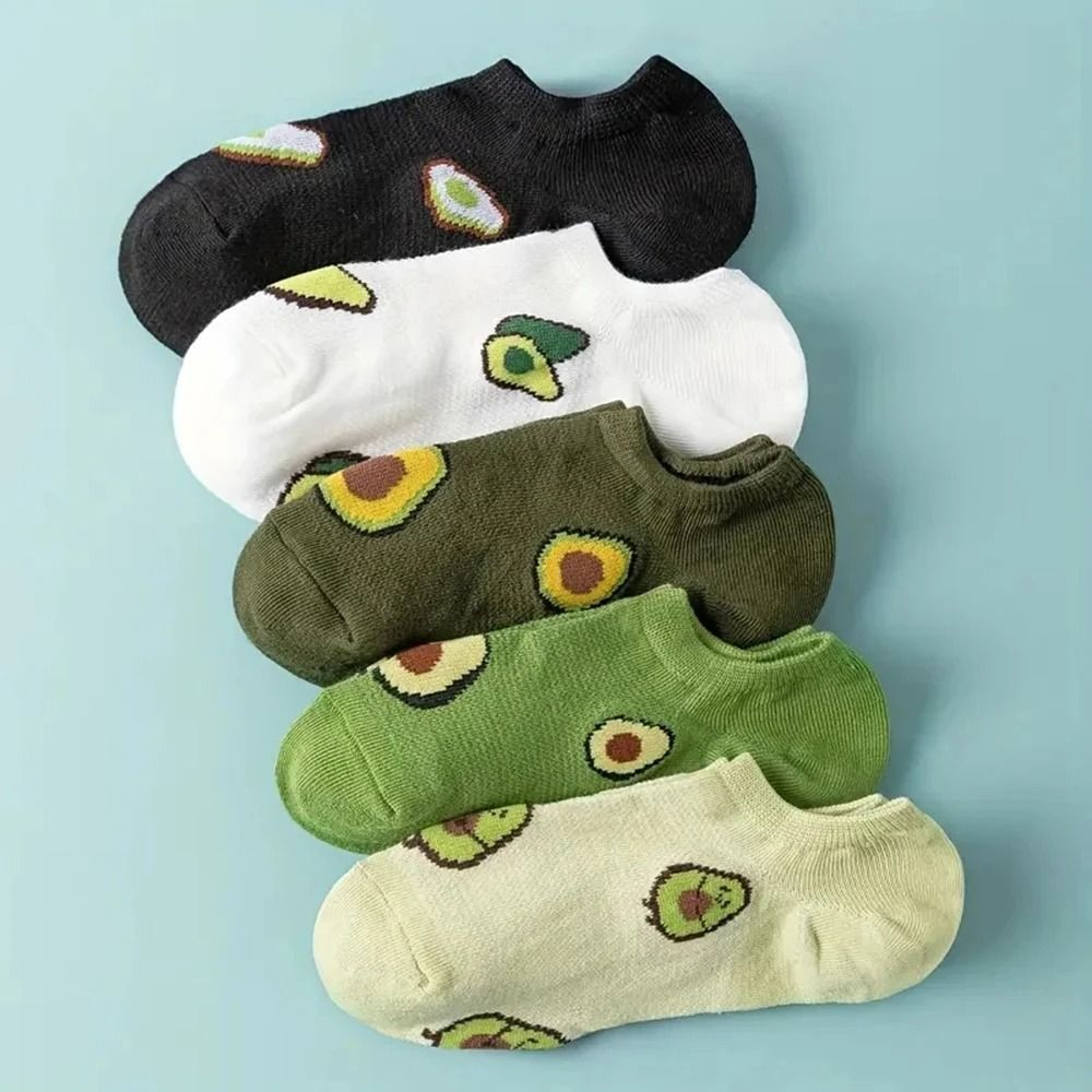 5 Pairs Avocado Crew Ankle Socks For Women 0