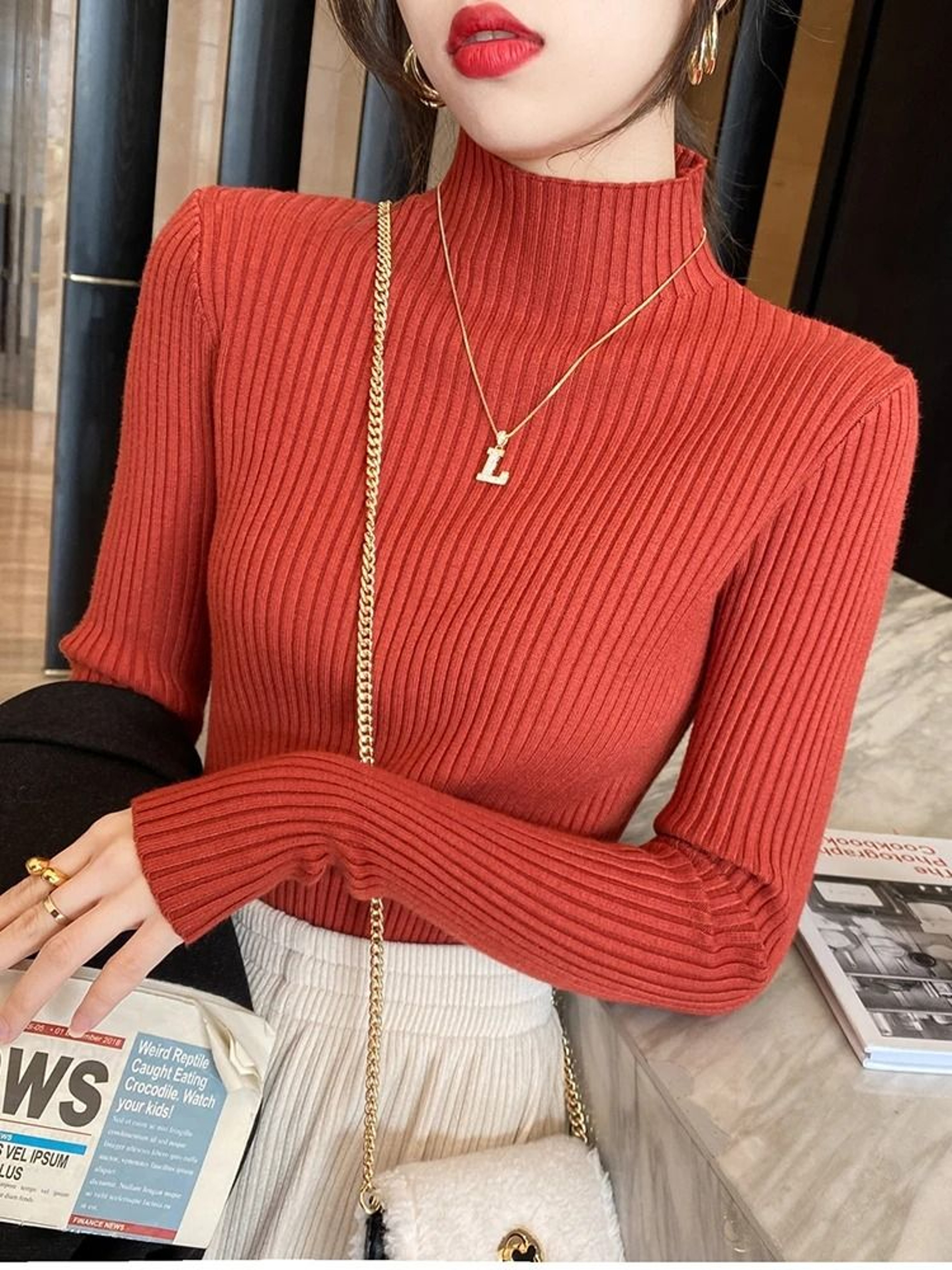 Womens Elegant Basic Turtleneck Knit Sweater 7