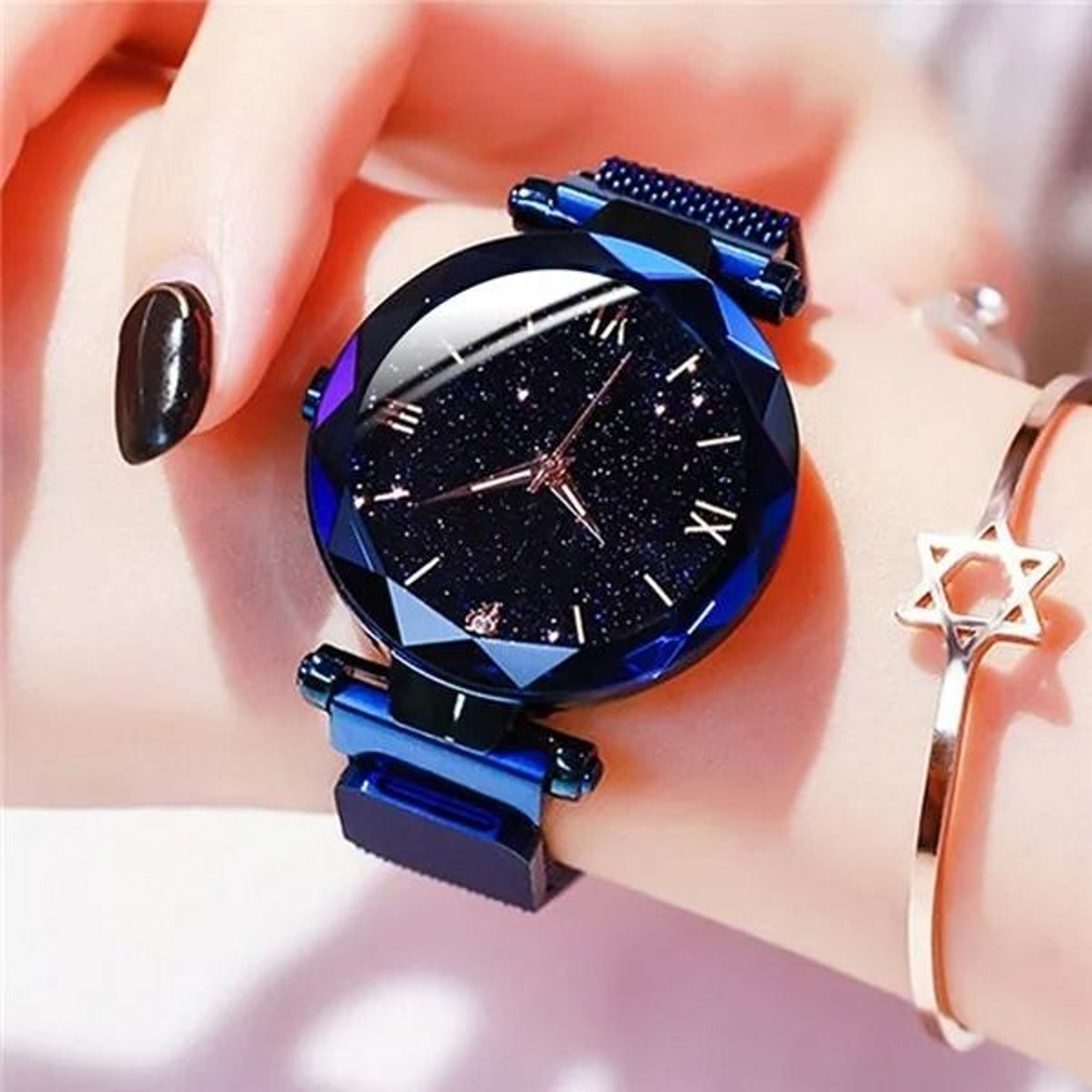 Womens Starry Sky Quartz Watch With Magnetic Mesh Strap 7