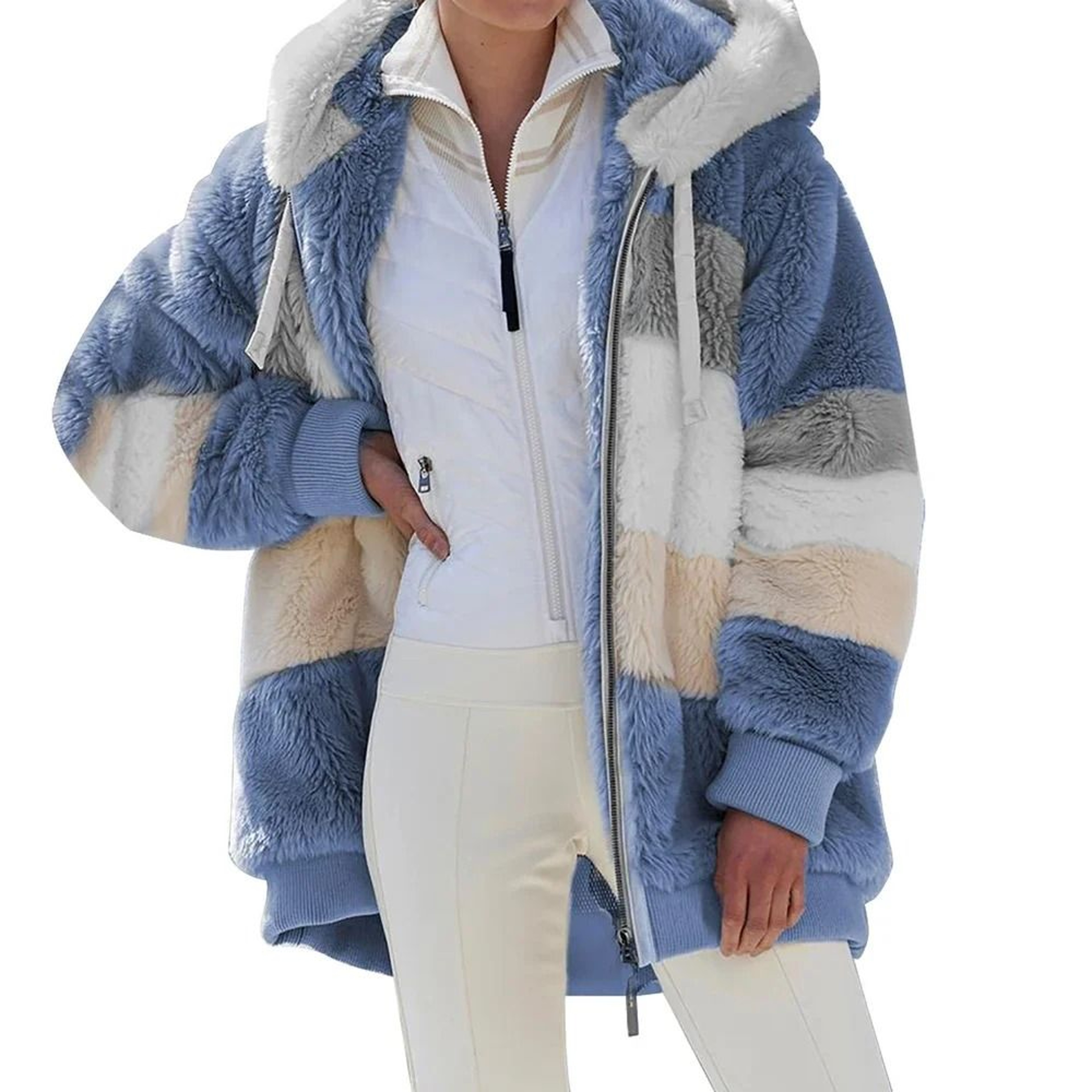 Oversized Plush Hooded Jacket For Women Warm Winter Cashmere Coat With Zipper And Pockets 0