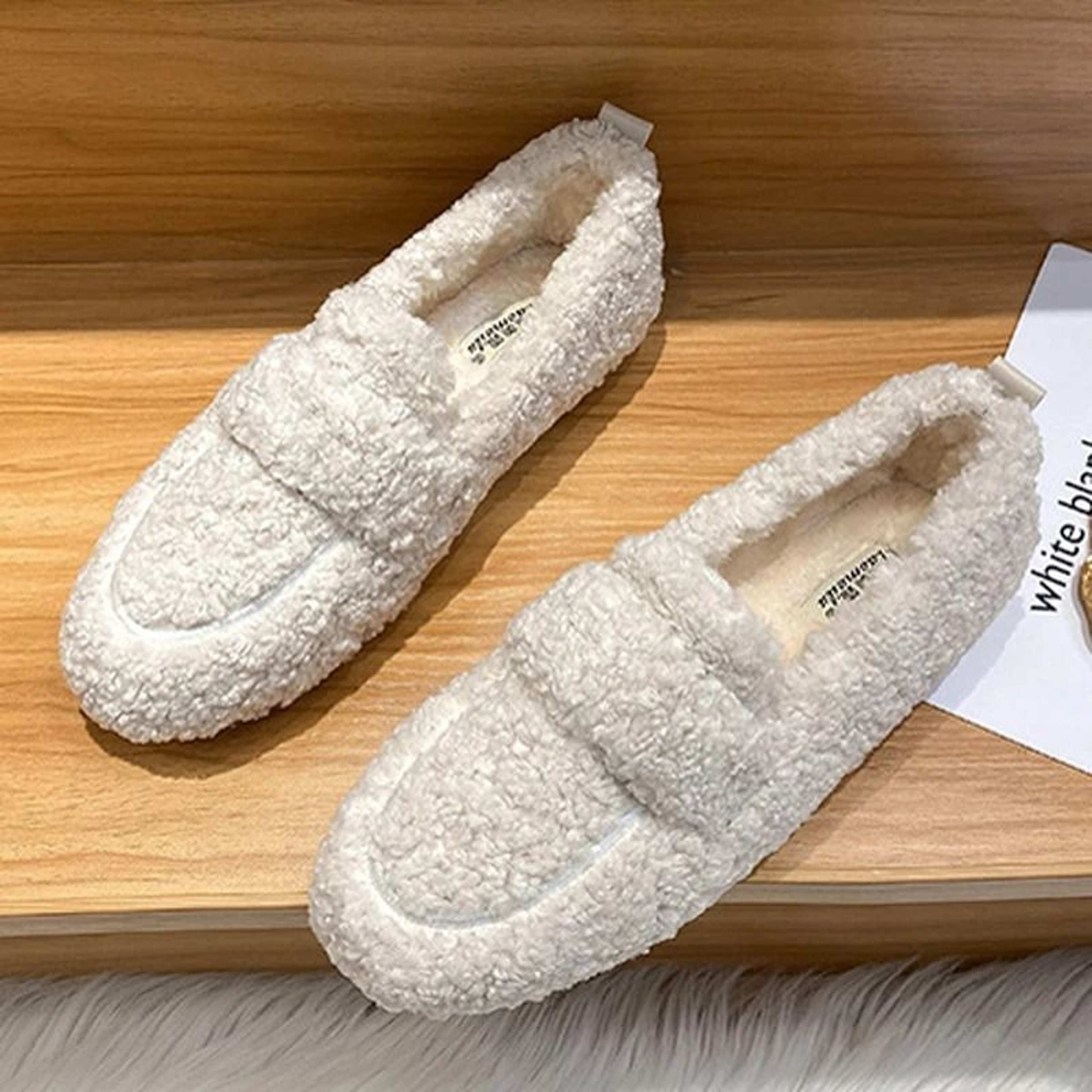 Womens Plush Shearling Winter Flats Warm Lambswool Slip On Loafers Cotton Lined Comfort Shoes 0