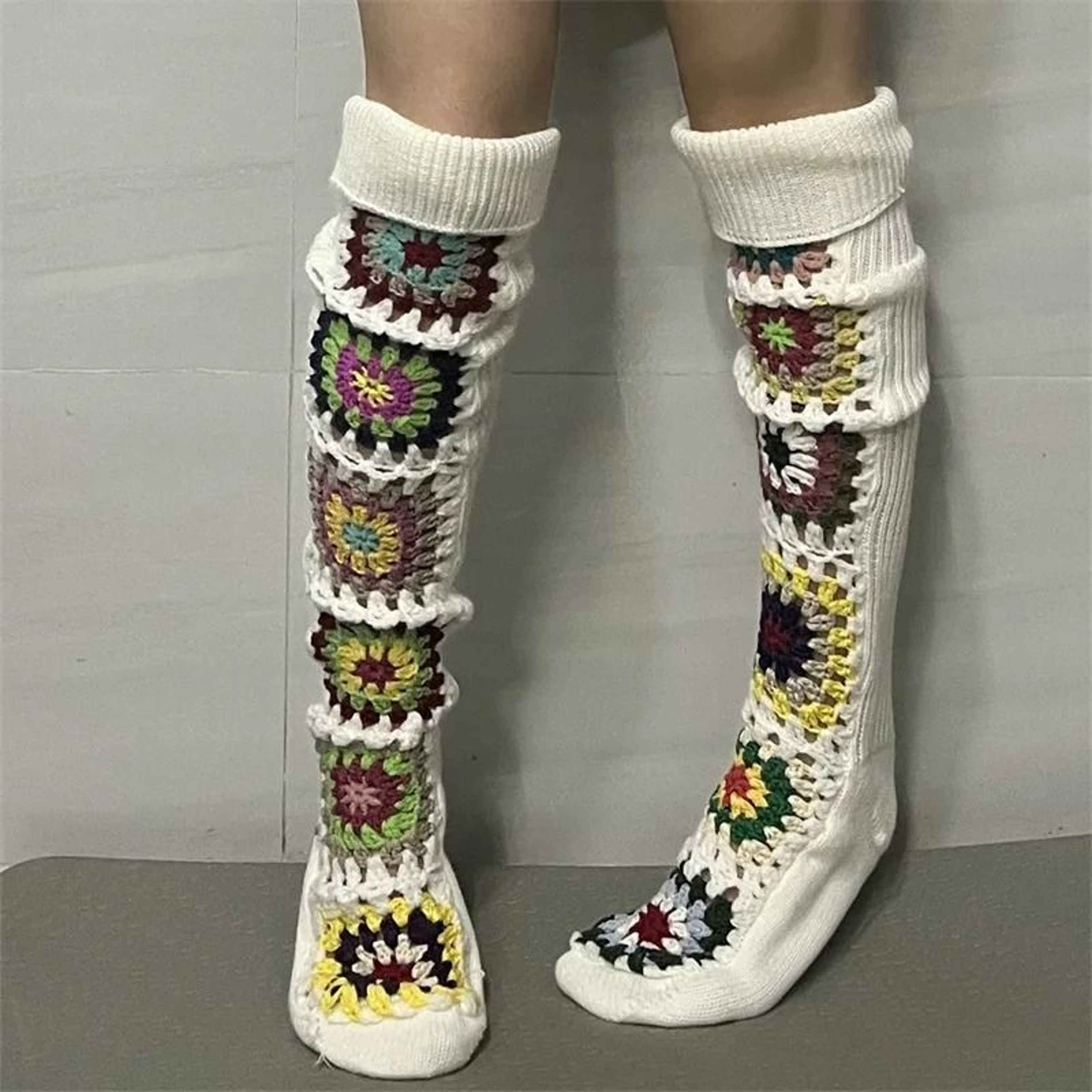 Autumn Winter Extra Long Crochet Knit Thigh High Socks For Women Over Knee Ethnic Style Stockings 9