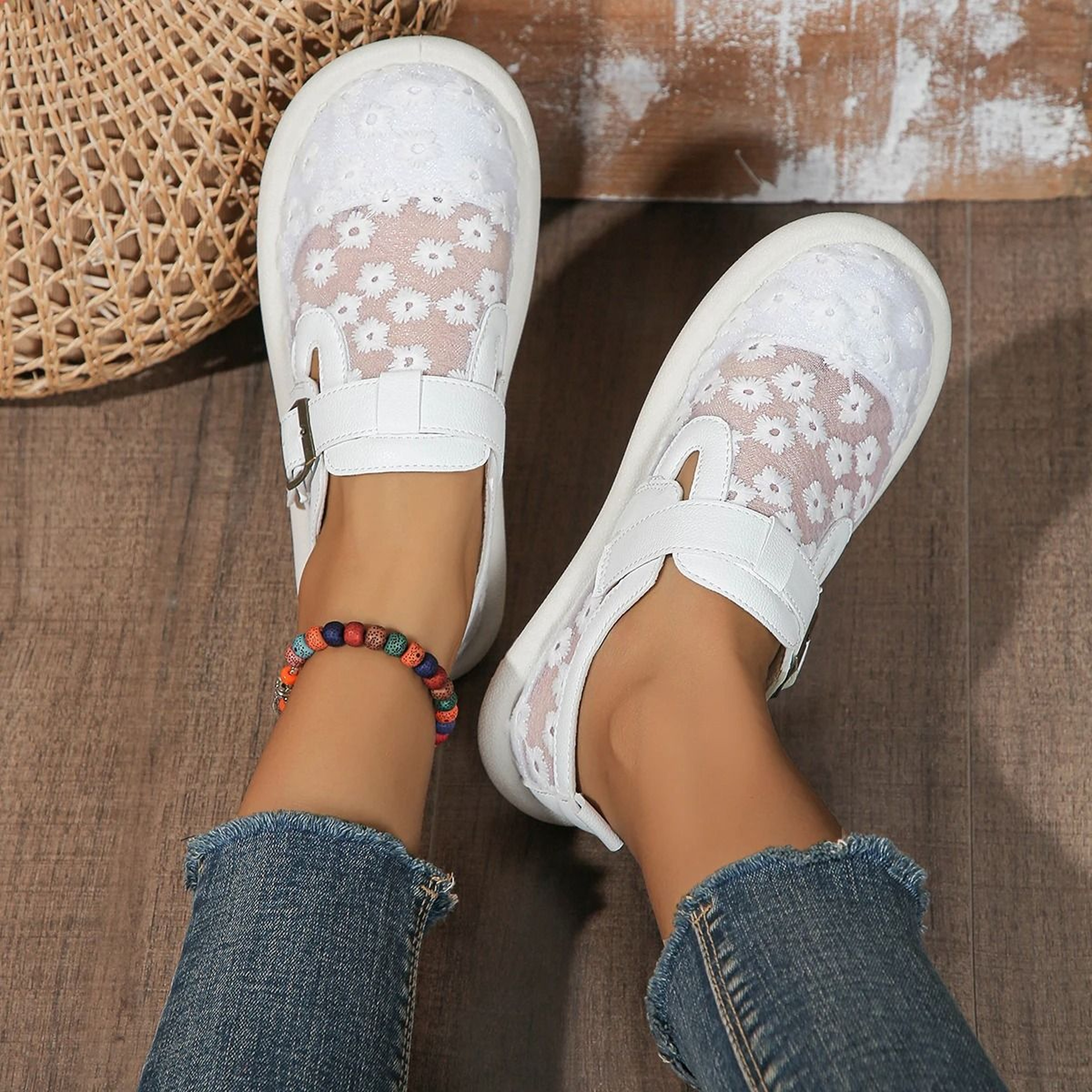 Womens Summer Mesh Sneakers Casual Breathable Flat Shoes With Buckle Latch Covered Toe Design 2