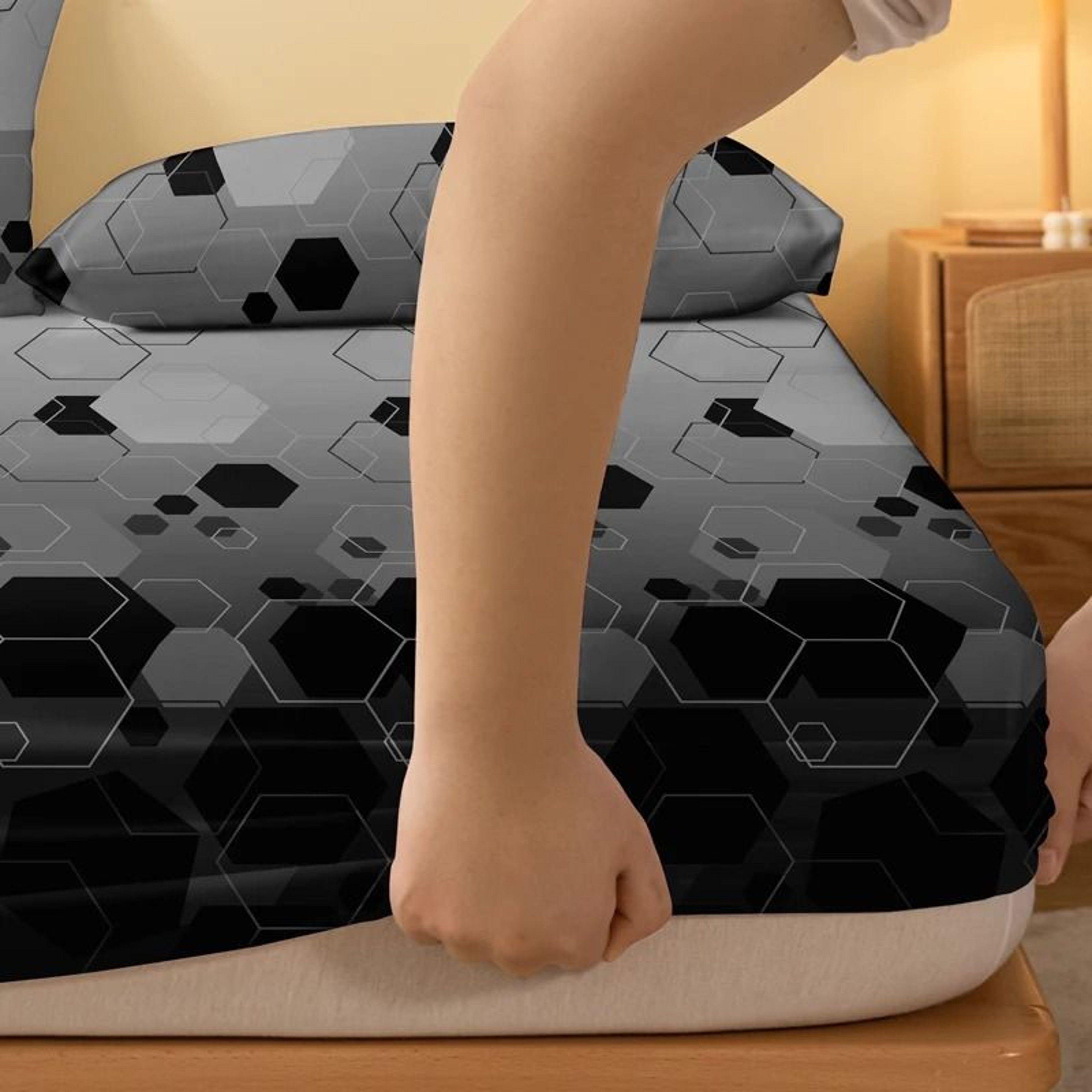 Simple Modern Geometry Printed Matte Fitted Sheet Bedroom Bed Cover Pillowcases Not Included 3