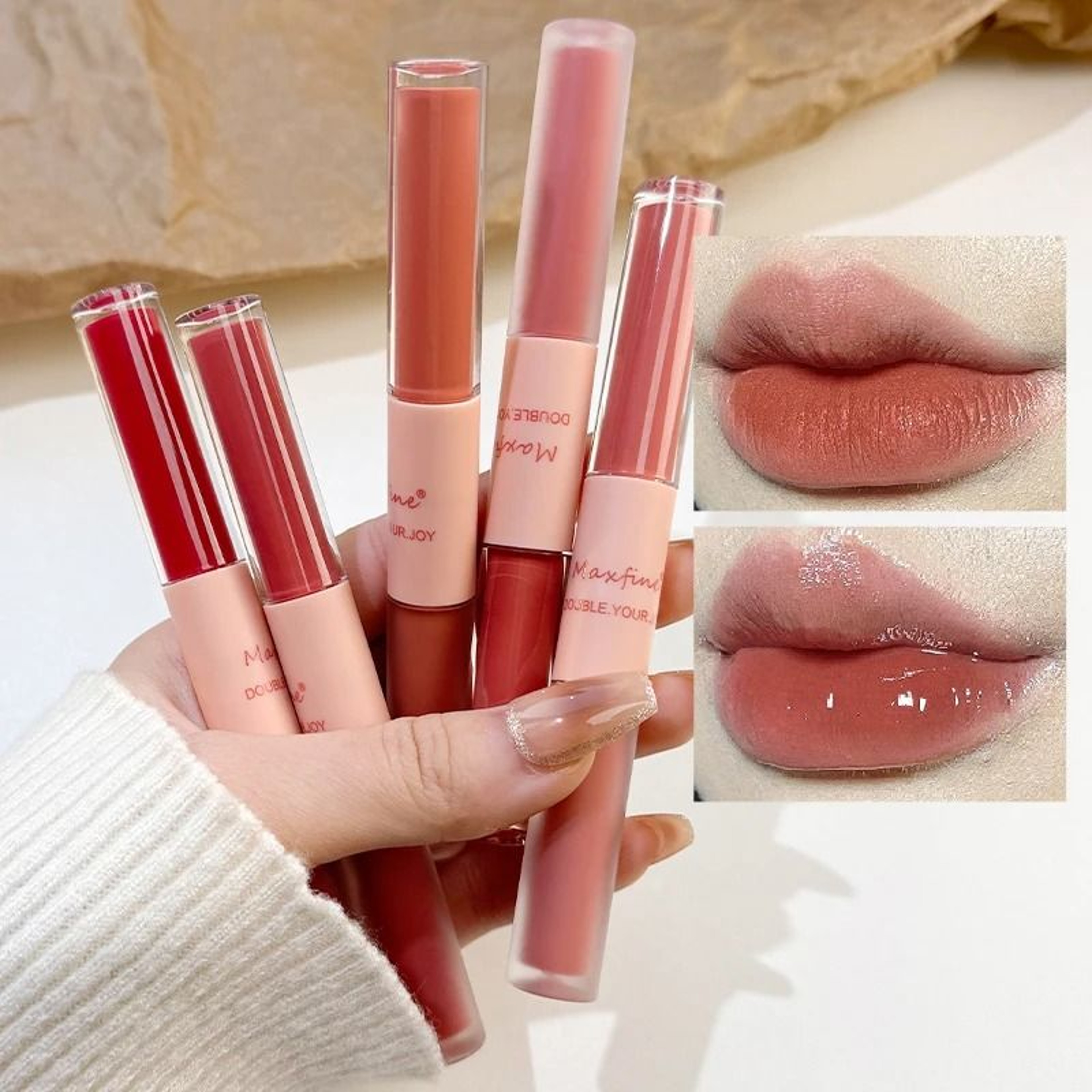 Double End Lip Glaze Gloss And Matte Velvet Long Lasting Lip Color 2