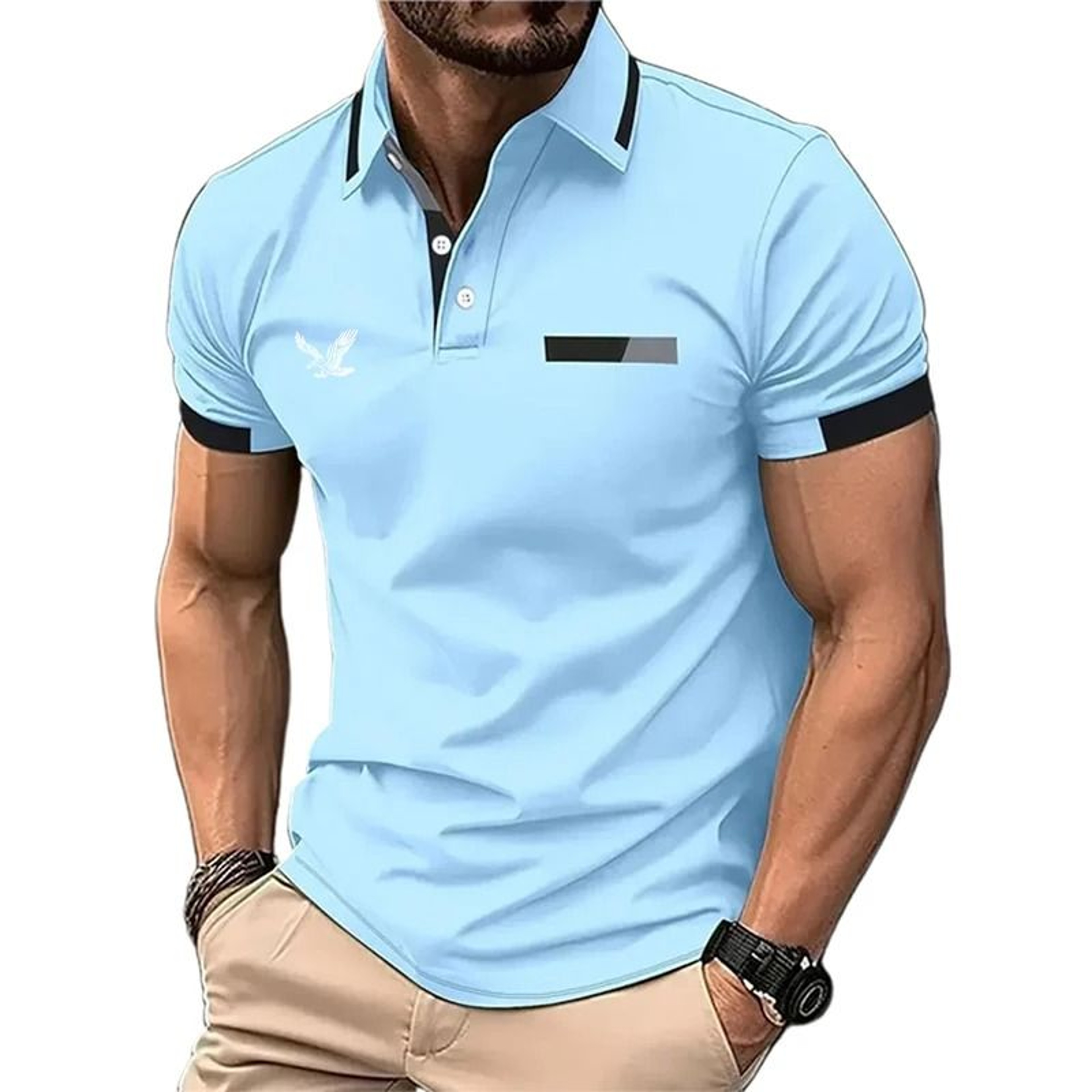 Mens Golf Polo Short Sleeve Color Block Casual Shirt 9