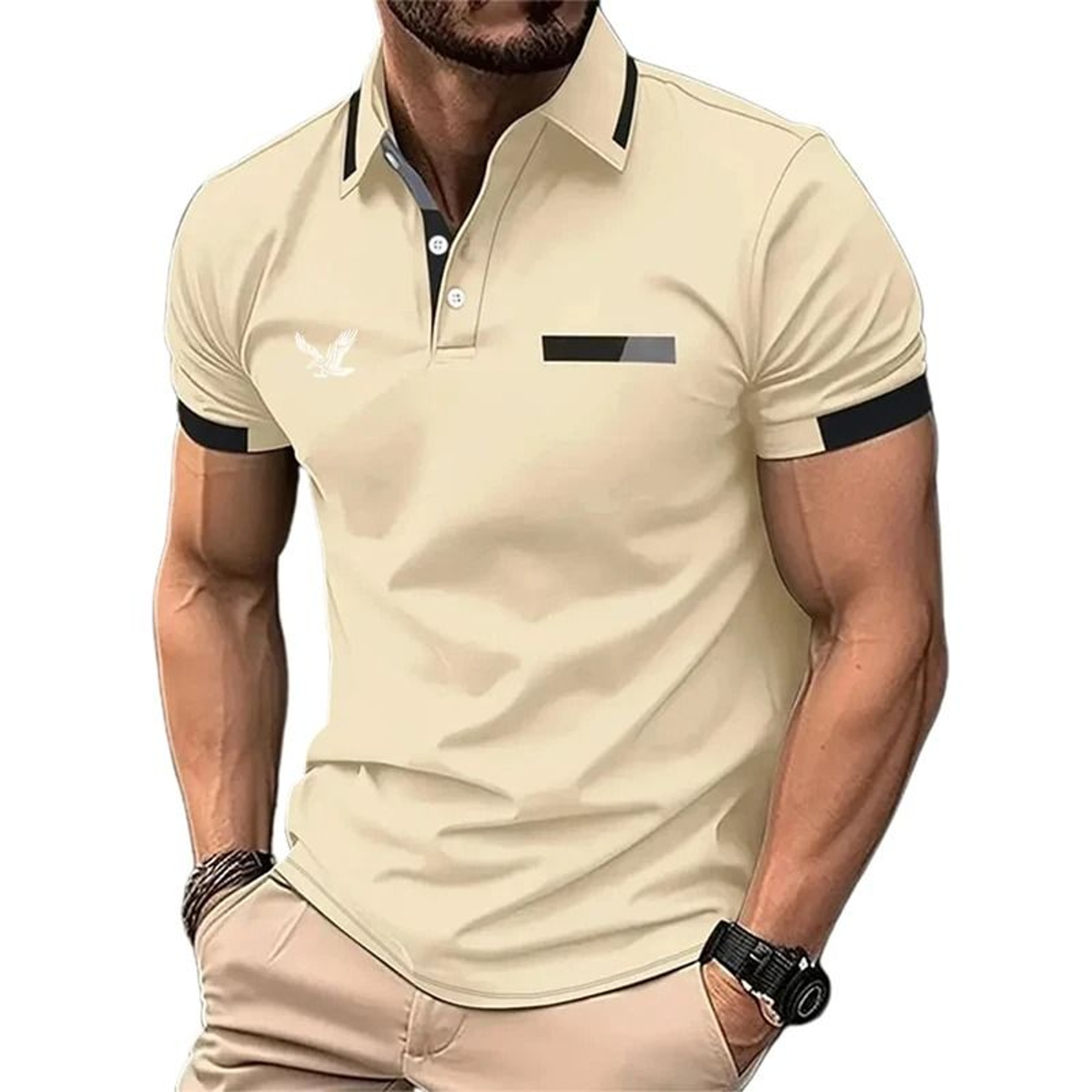 Mens Golf Polo Short Sleeve Color Block Casual Shirt 7