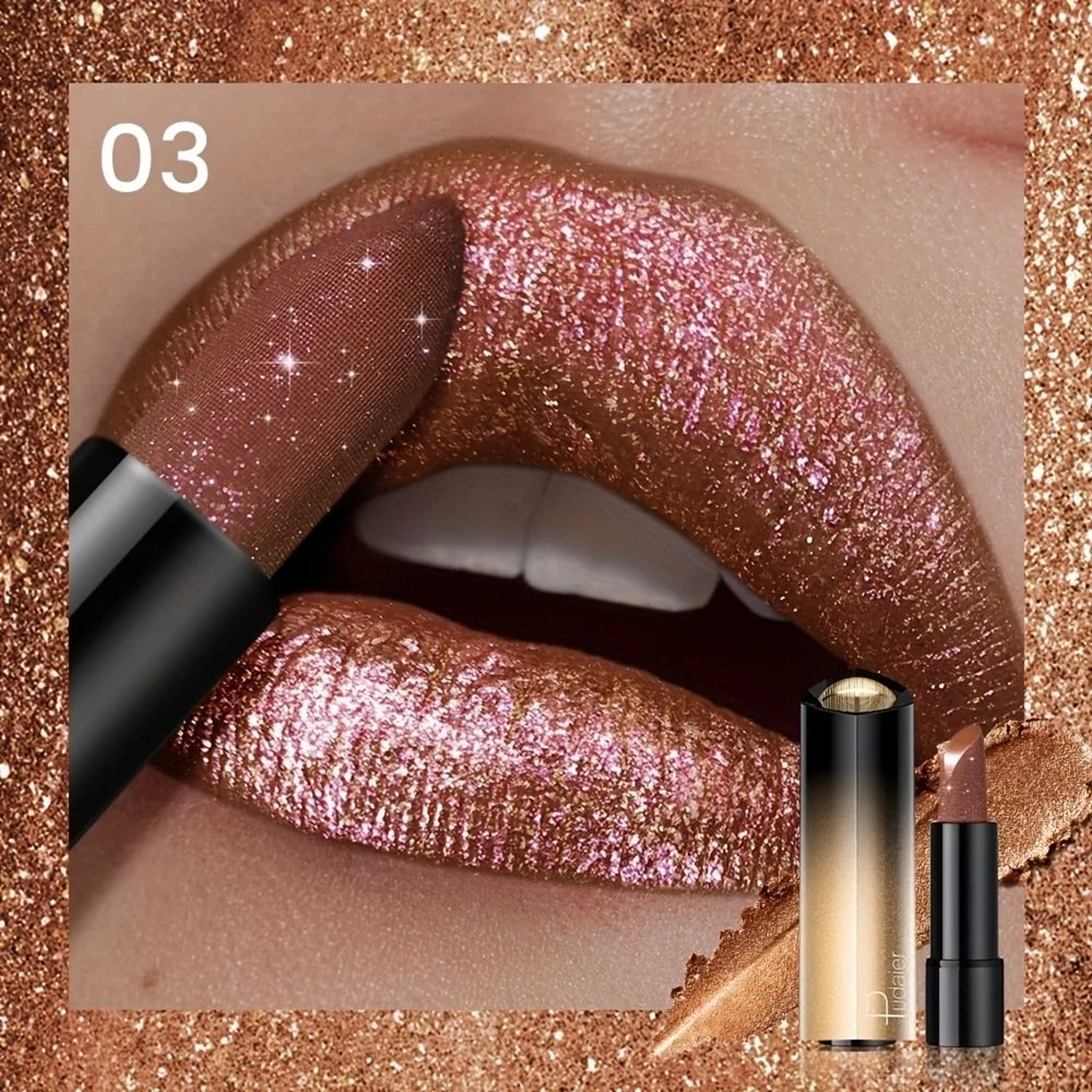 Pressable Pearlescent Glitter Lipstick Soft Creamy Shine 8