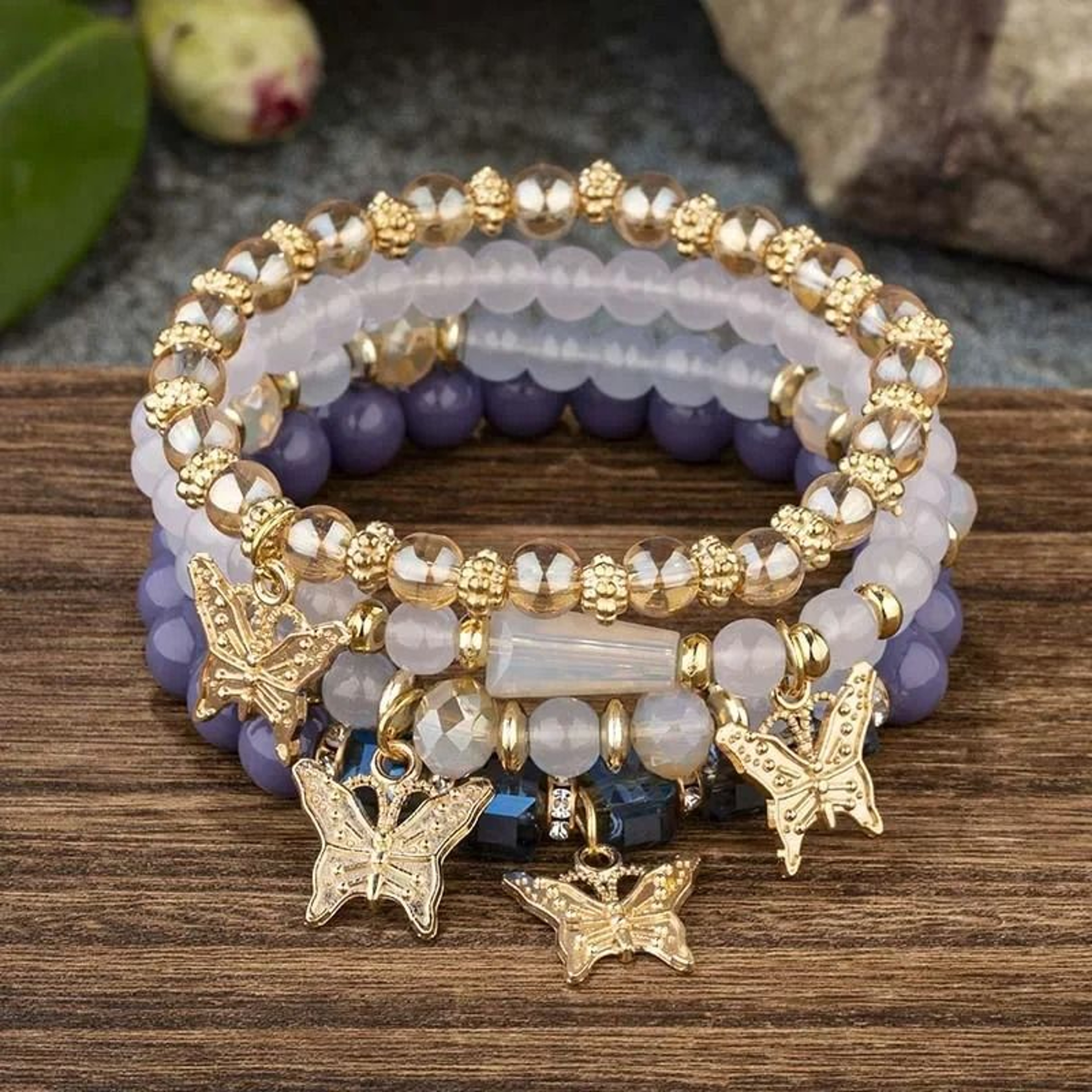 Butterfly Beaded Bracelet Set For Women Bohemian Style Elastic Bangles 4