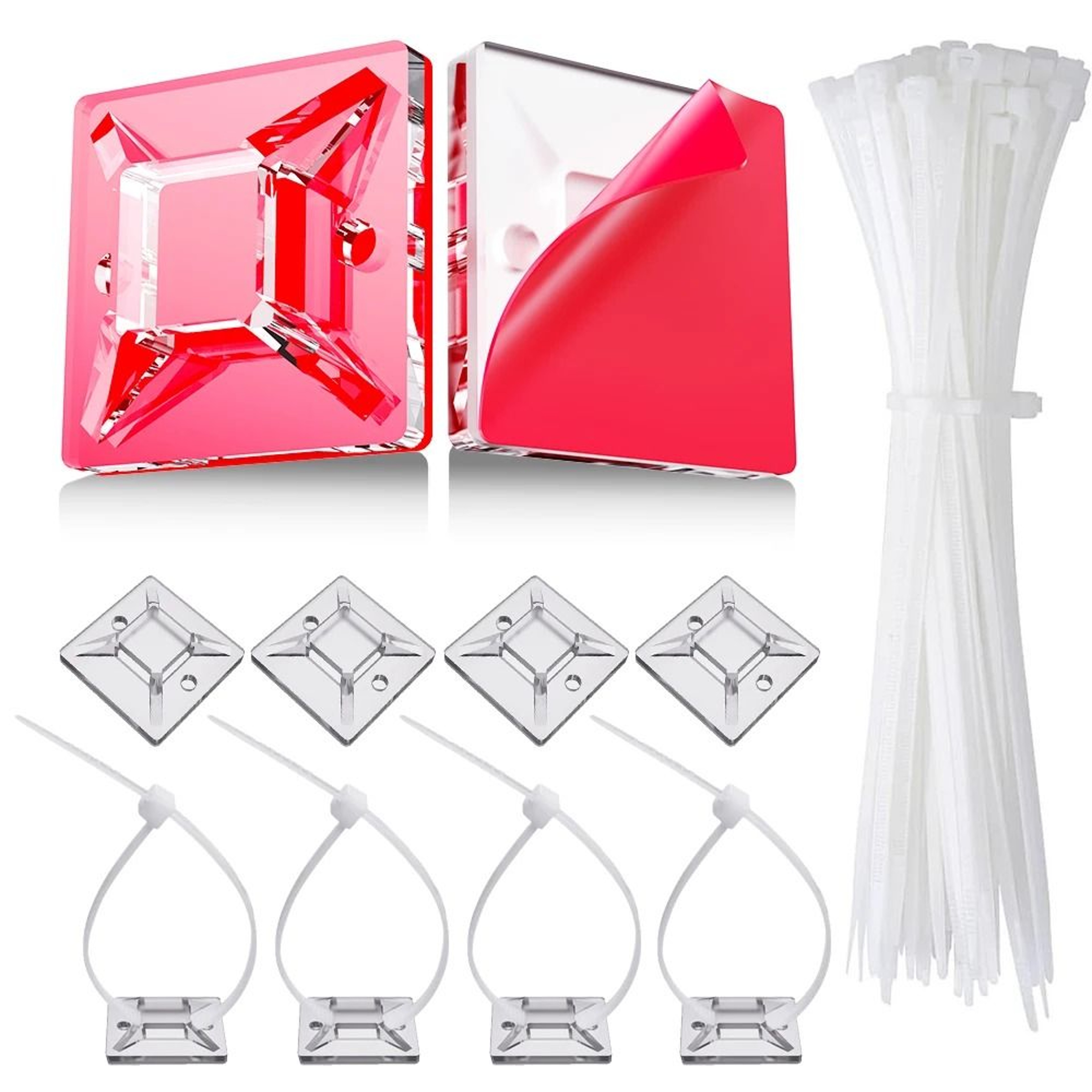 Nylon Self Adhesive Cable Tie Organizer Set Reusable Wire Management Fixers 0
