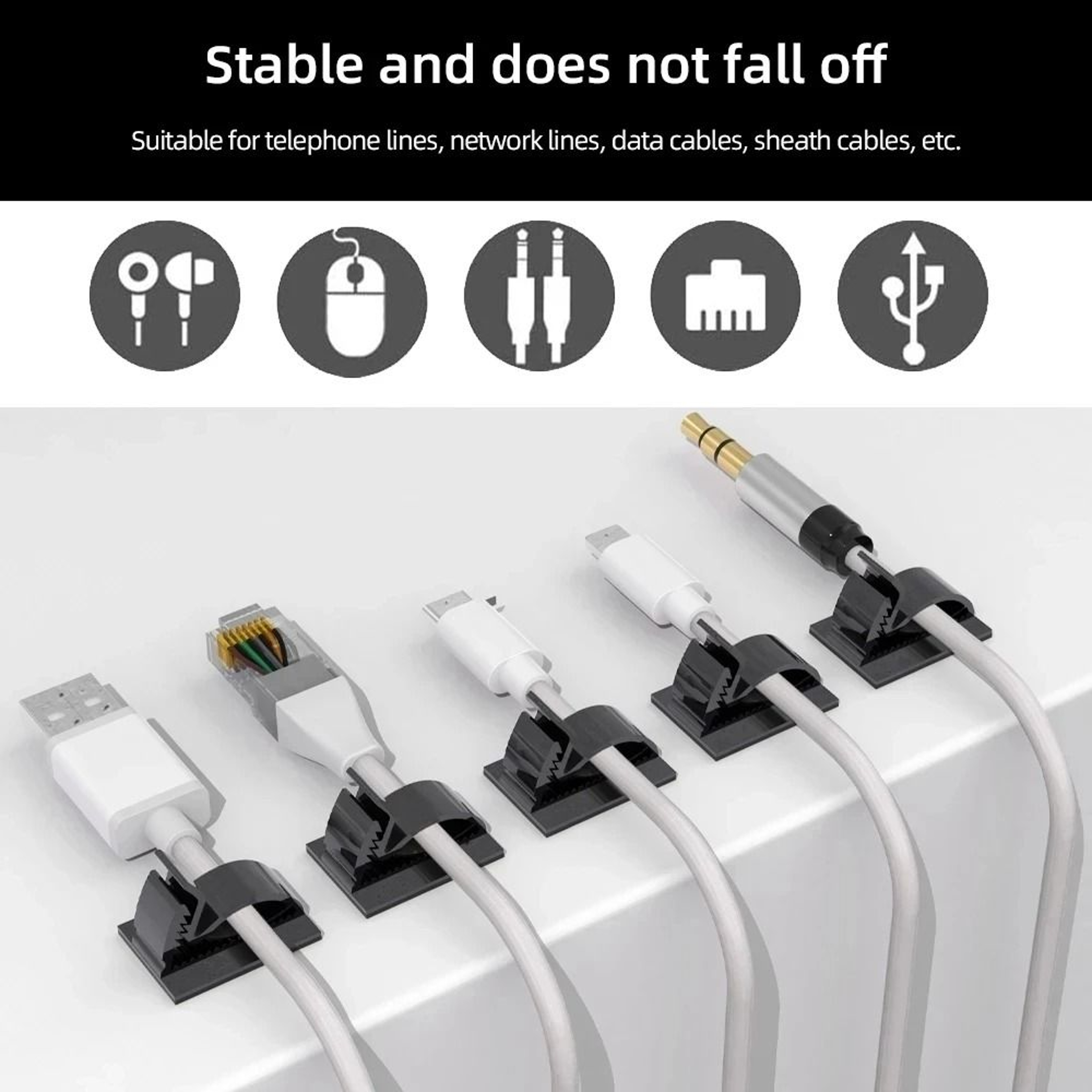 Self Adhesive Adjustable Cable Clips Wire Clamps Organizer Set 50 Piece 3