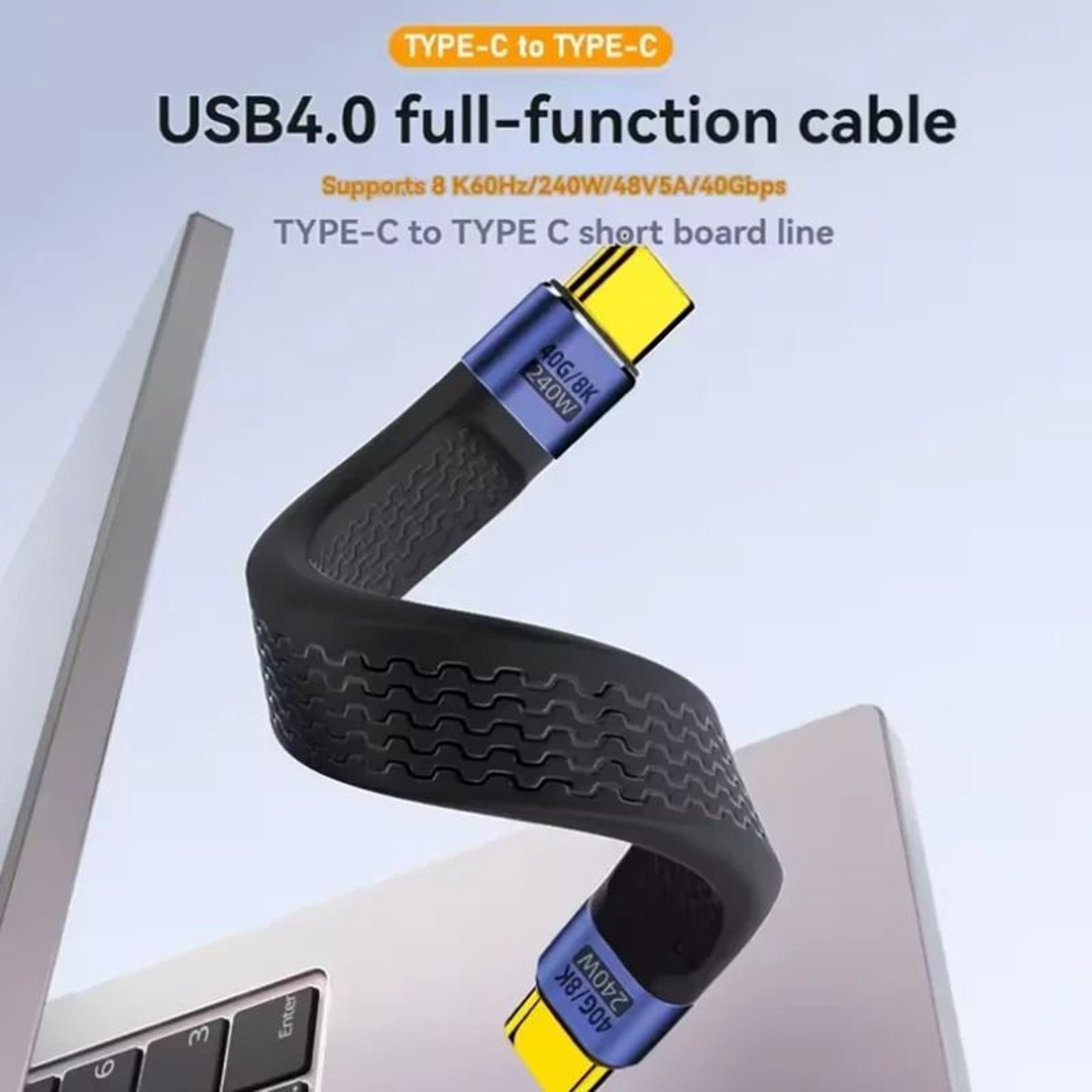 USB4 Short Cable 40Gbps Data Transfer 240W Fast Charging Type C Cord 5