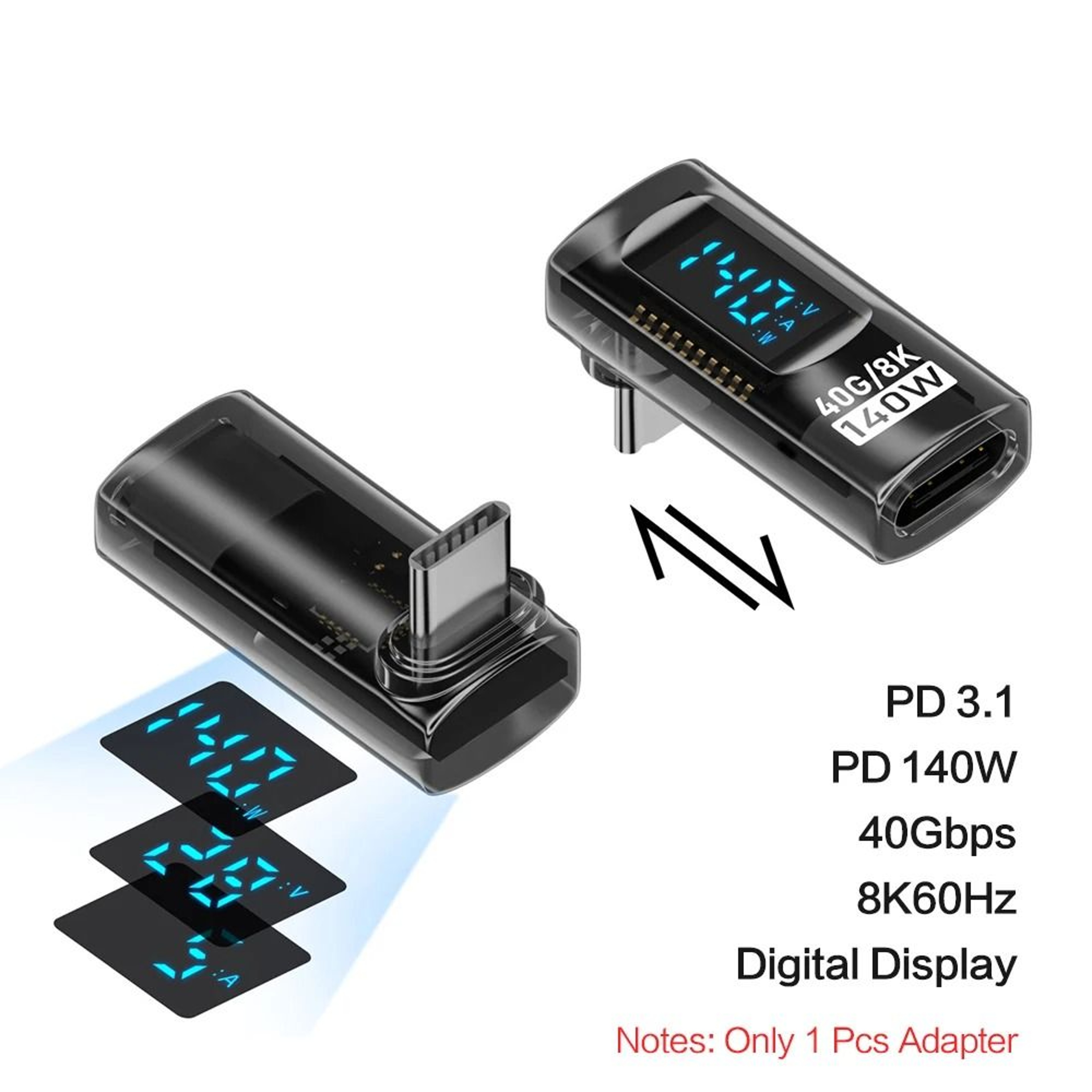 90 Degree USB C Adapter Right Angle Type C Adapter 40Gbps 140W USB4 8K Video 10