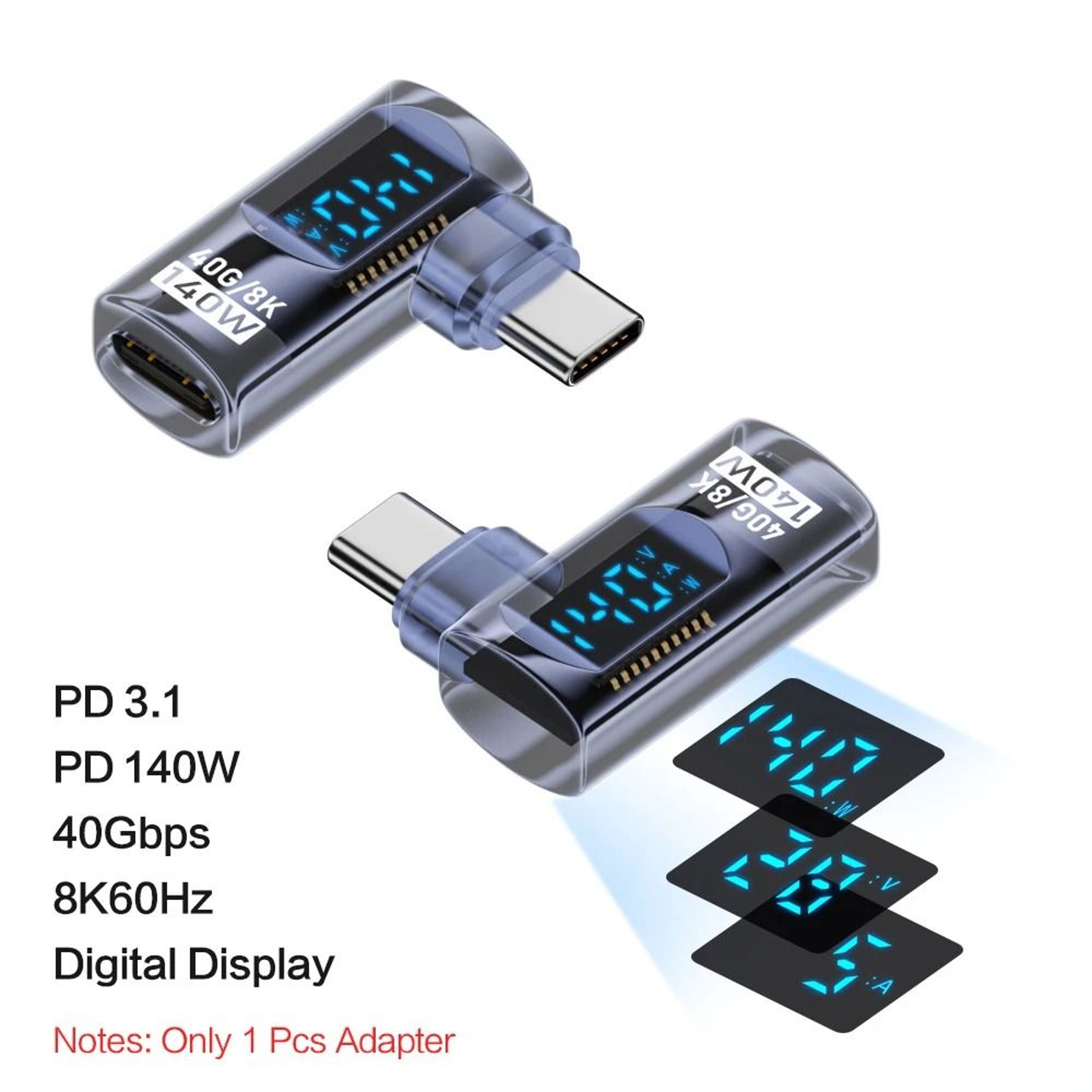 90 Degree USB C Adapter Right Angle Type C Adapter 40Gbps 140W USB4 8K Video 6