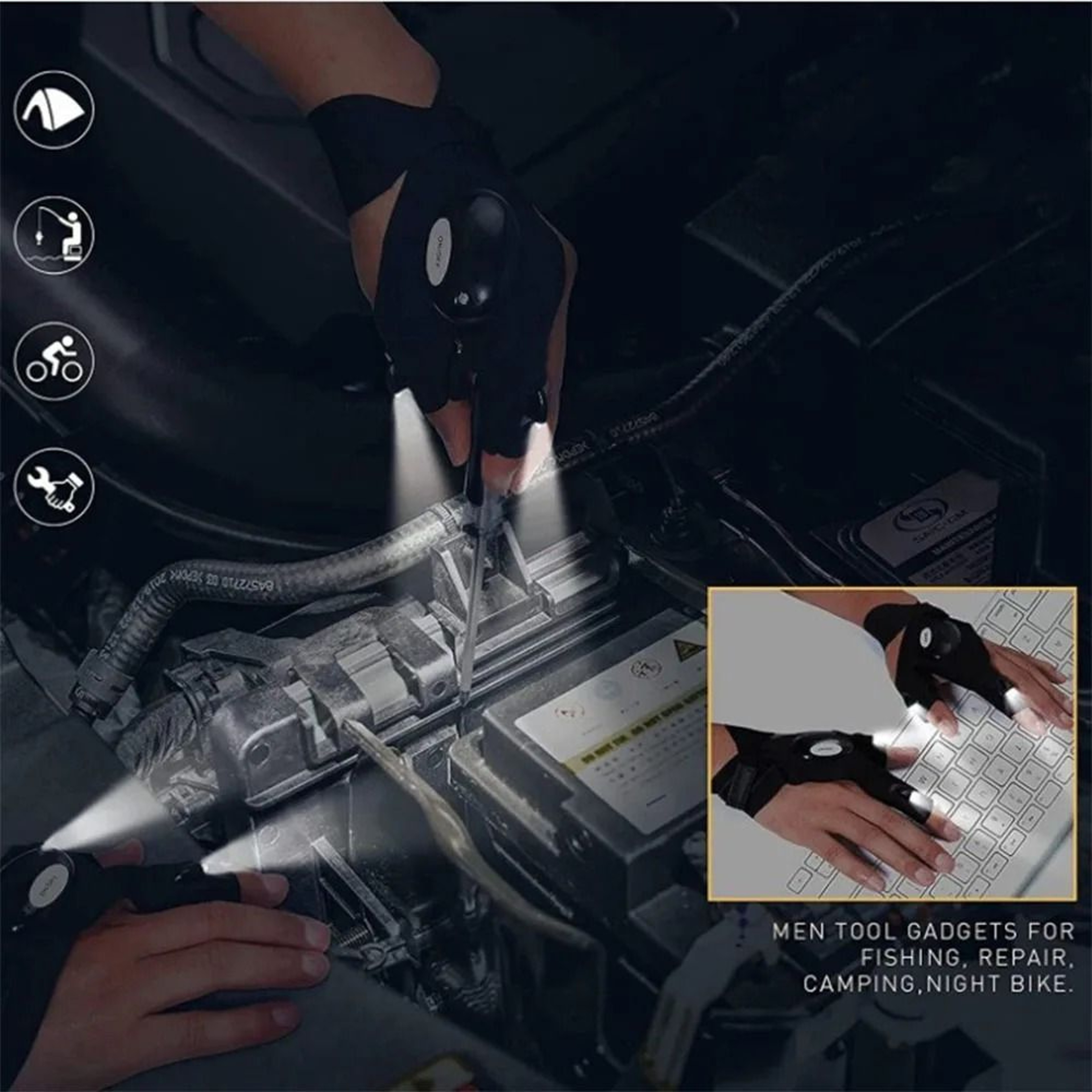 Cycling Gloves With Lights  LED Fingerless Outdoor Utility Gloves 4