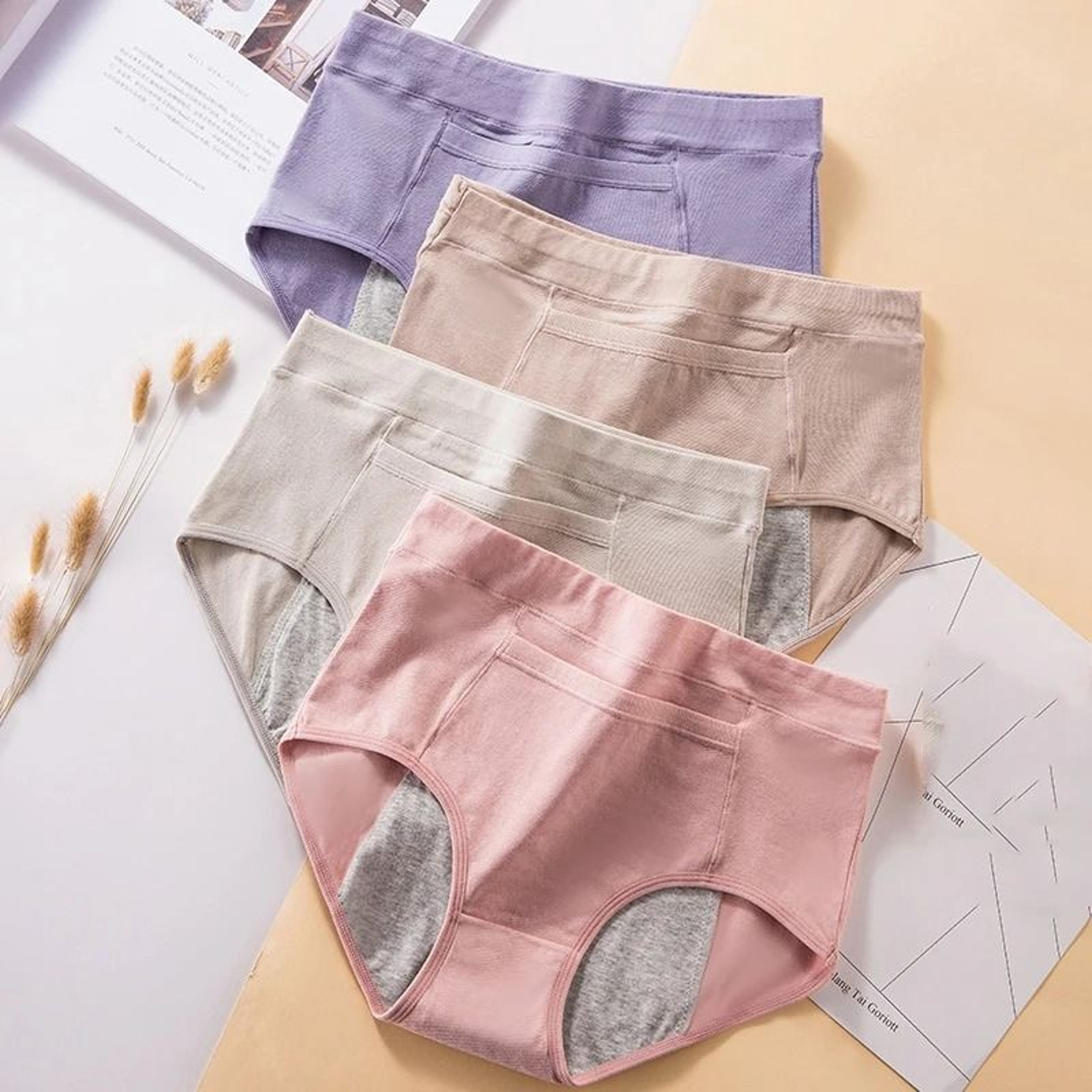 Womens Menstrual Panties Leak Proof High Waist Underwear Cotton Period Briefs Set Of 4 1
