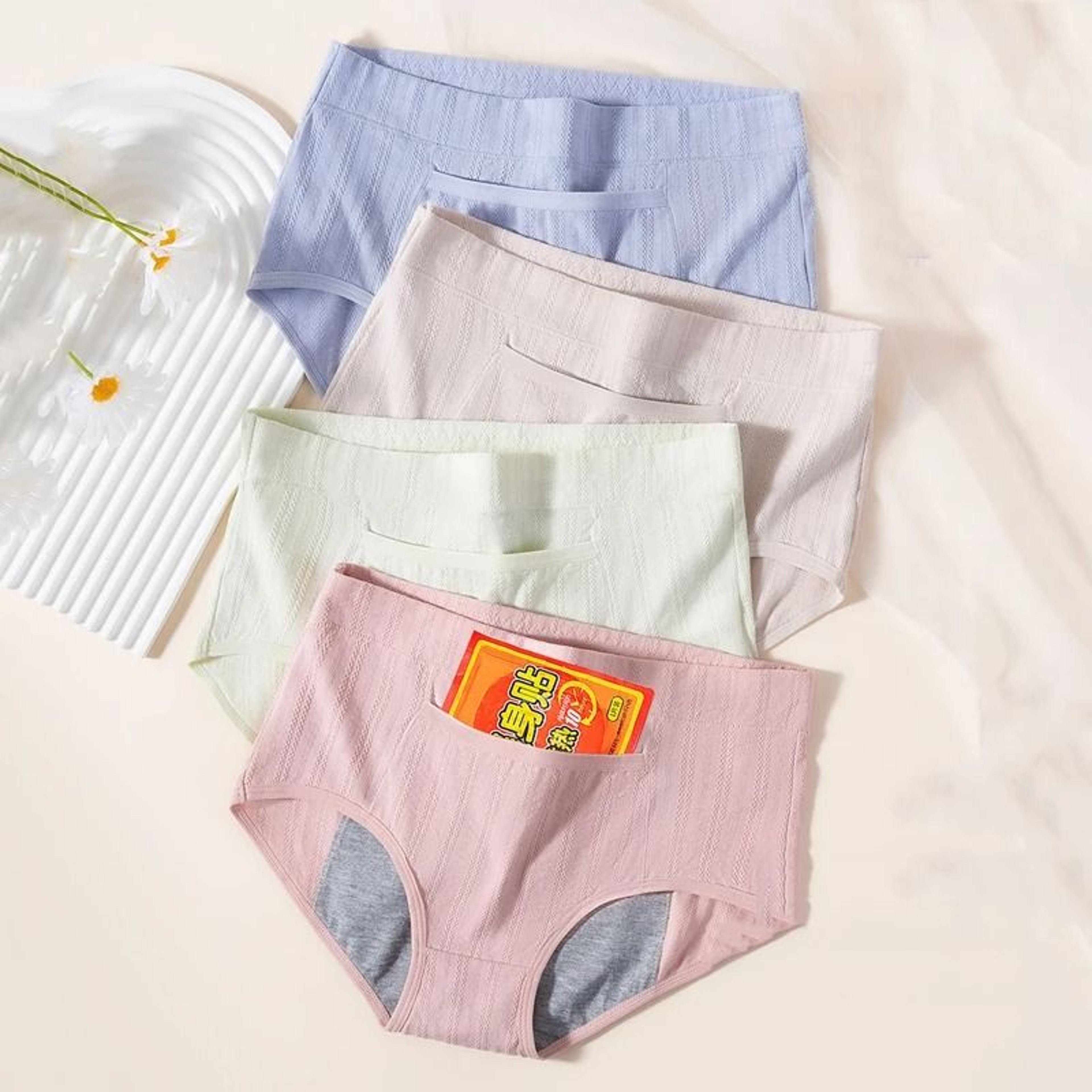 Womens Menstrual Panties Leak Proof High Waist Underwear Cotton Period Briefs Set Of 4 7