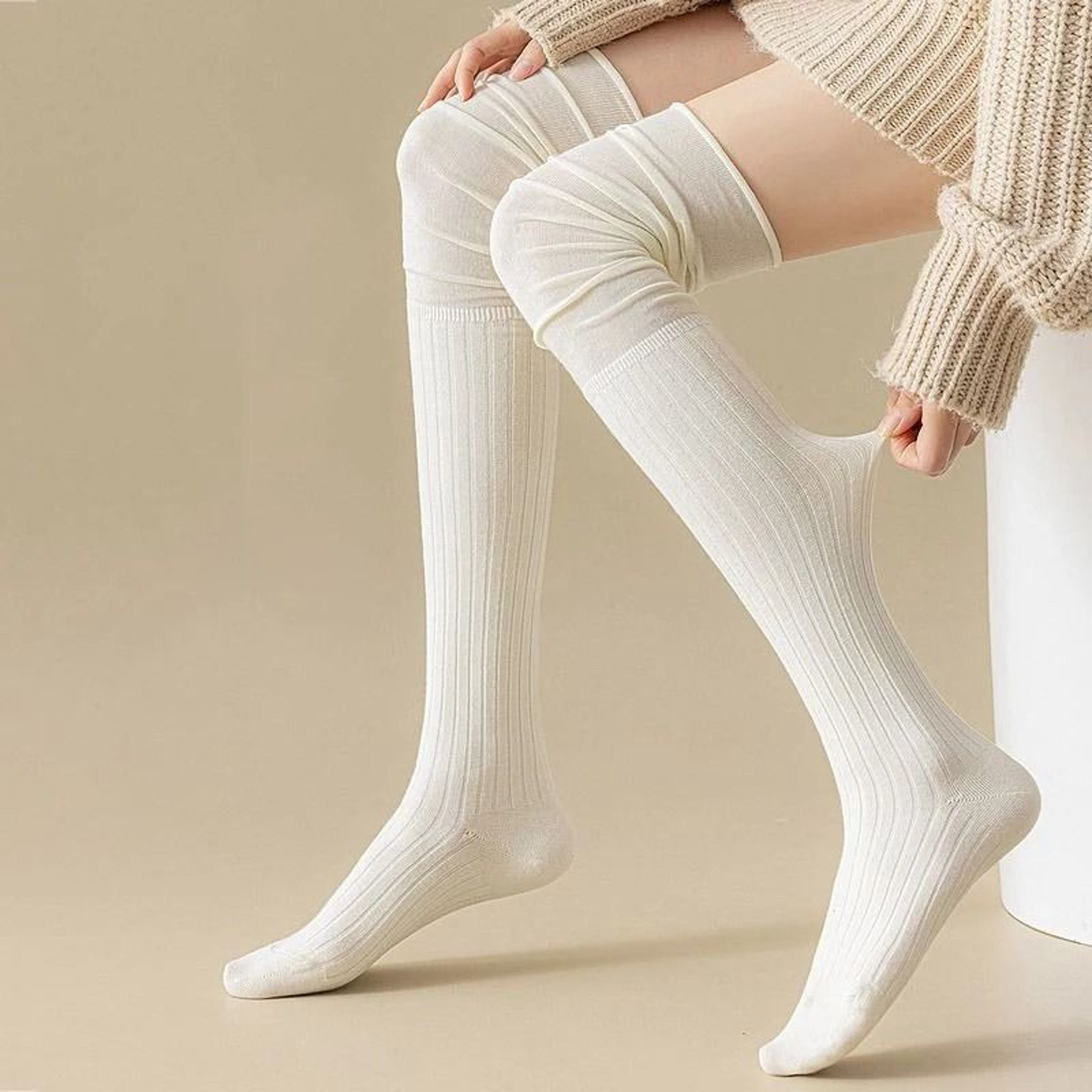 Knee High Socks Thin Long Stacked Socks Womens High Elastic Stockings 2