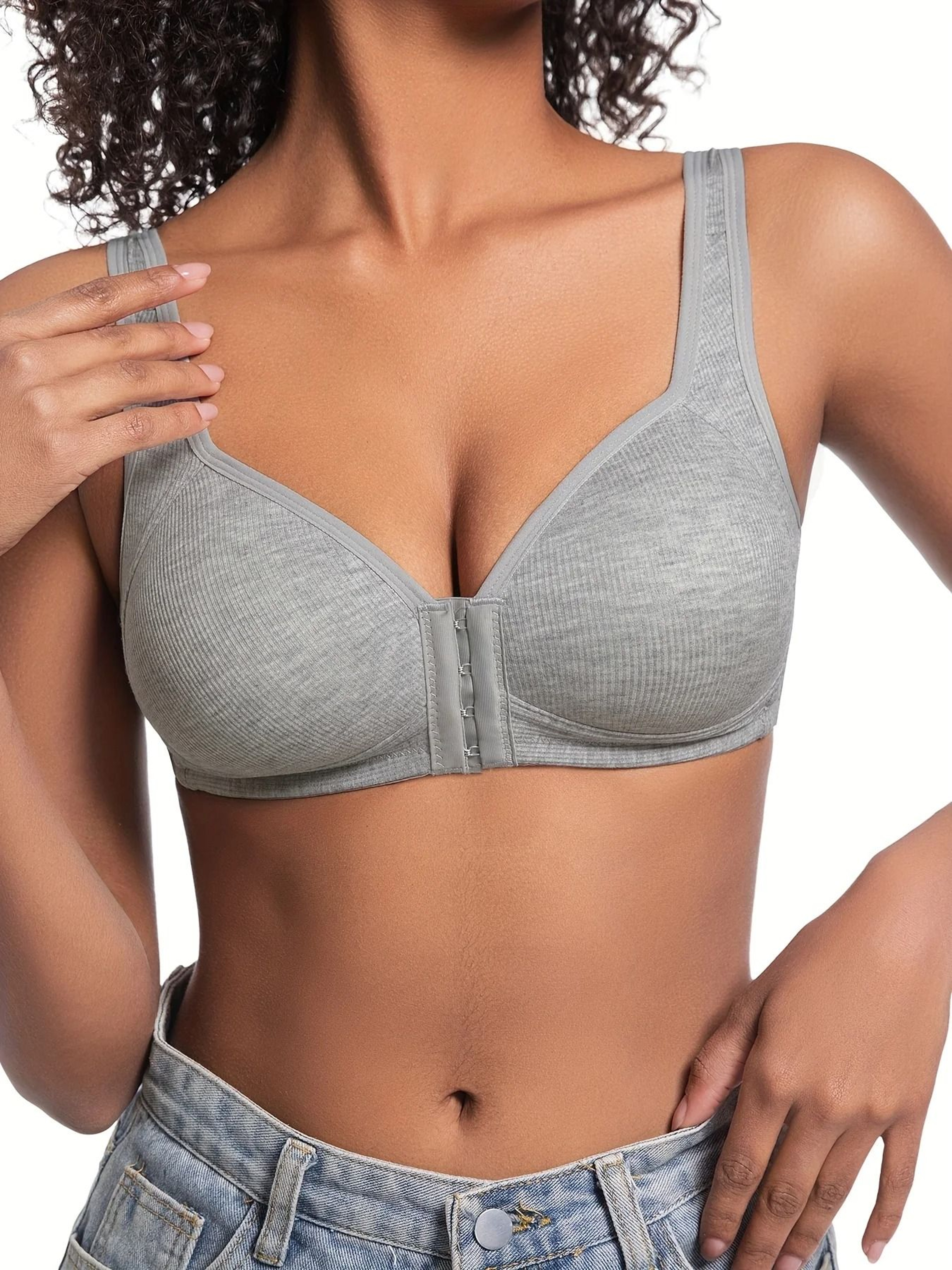 Womens Wire Free Front Closure Bra Full Coverage Fixed Cups Comfortable Support 4