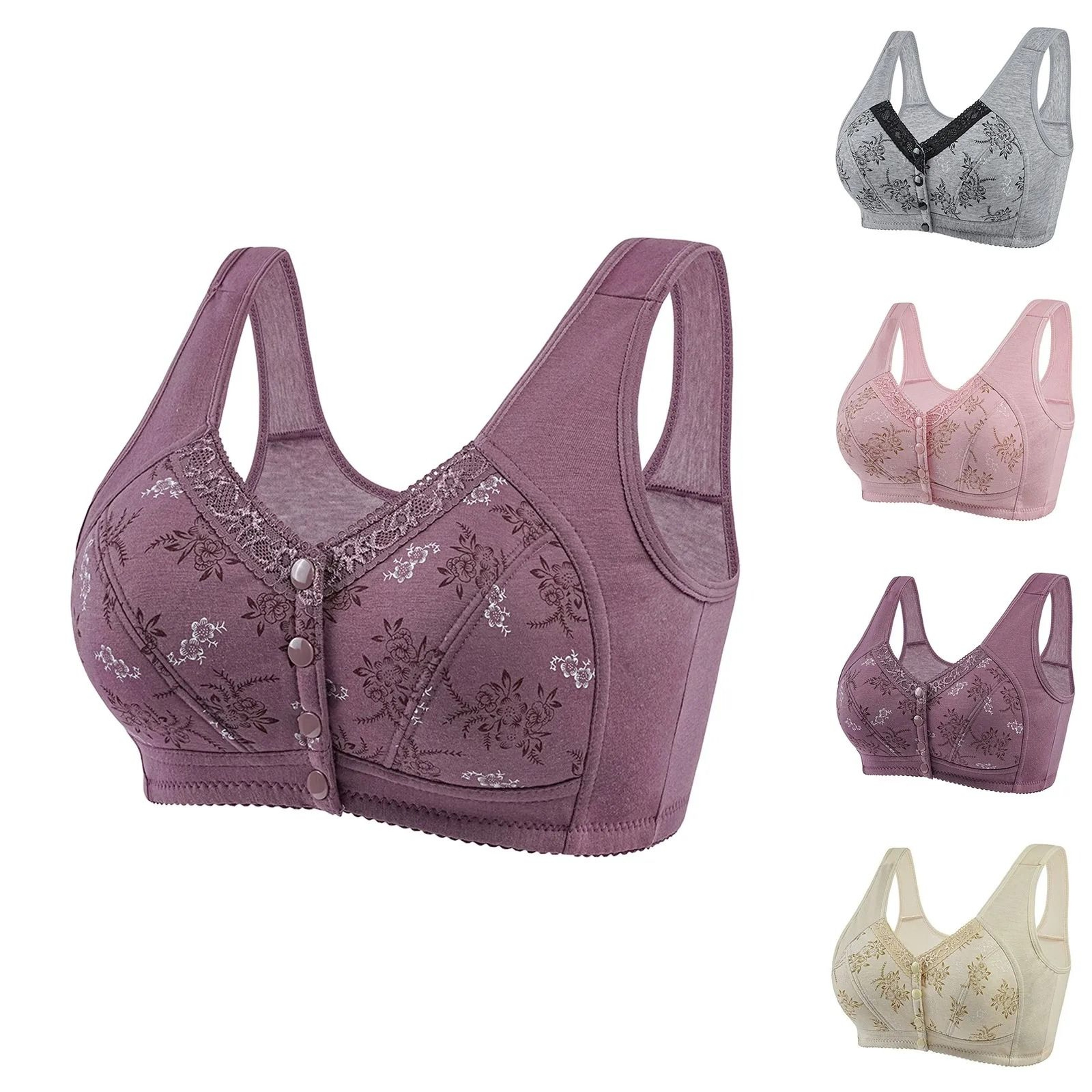 Womens Comfortable Front Button Bra Wireless Cotton Printed Lingerie 1