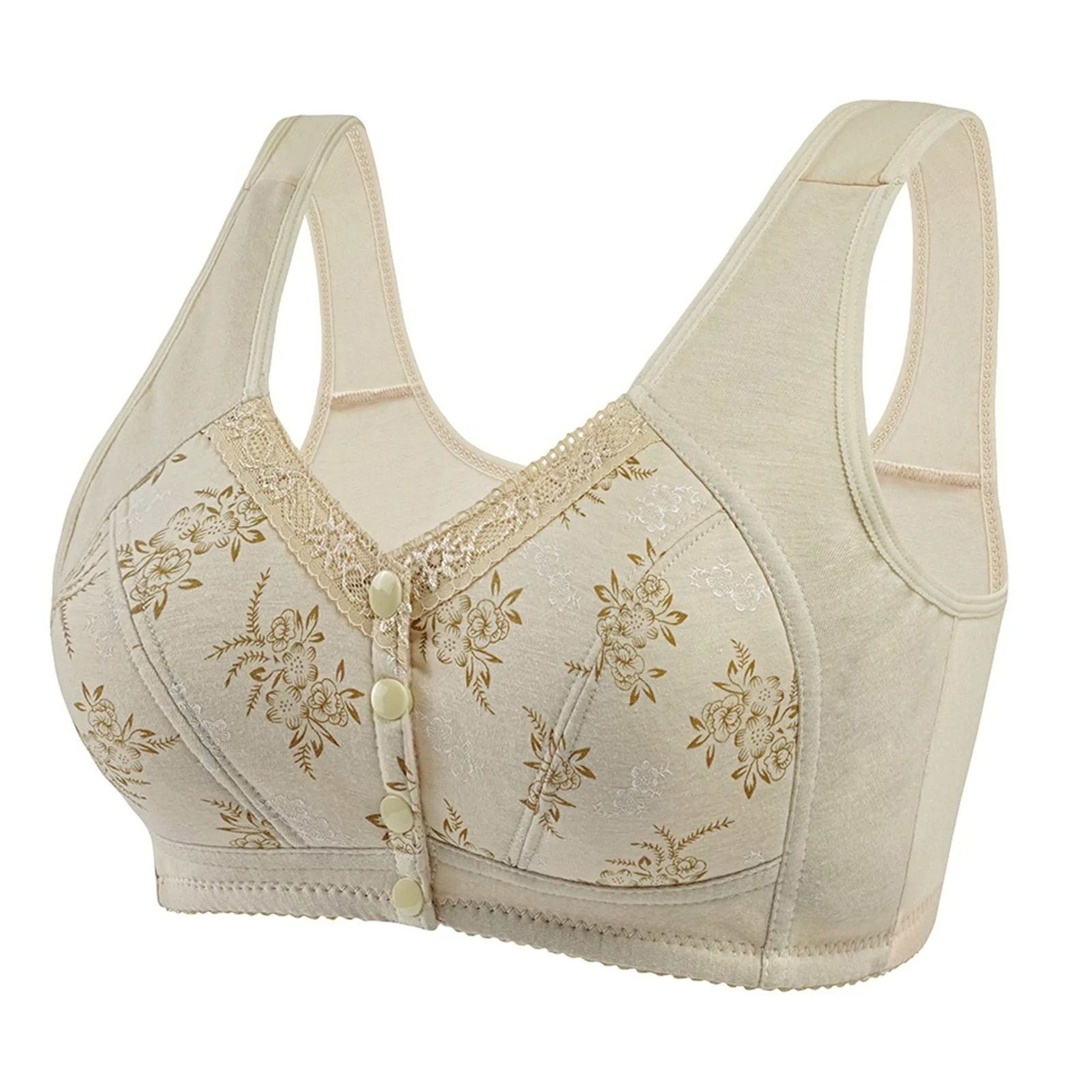 Womens Comfortable Front Button Bra Wireless Cotton Printed Lingerie 8
