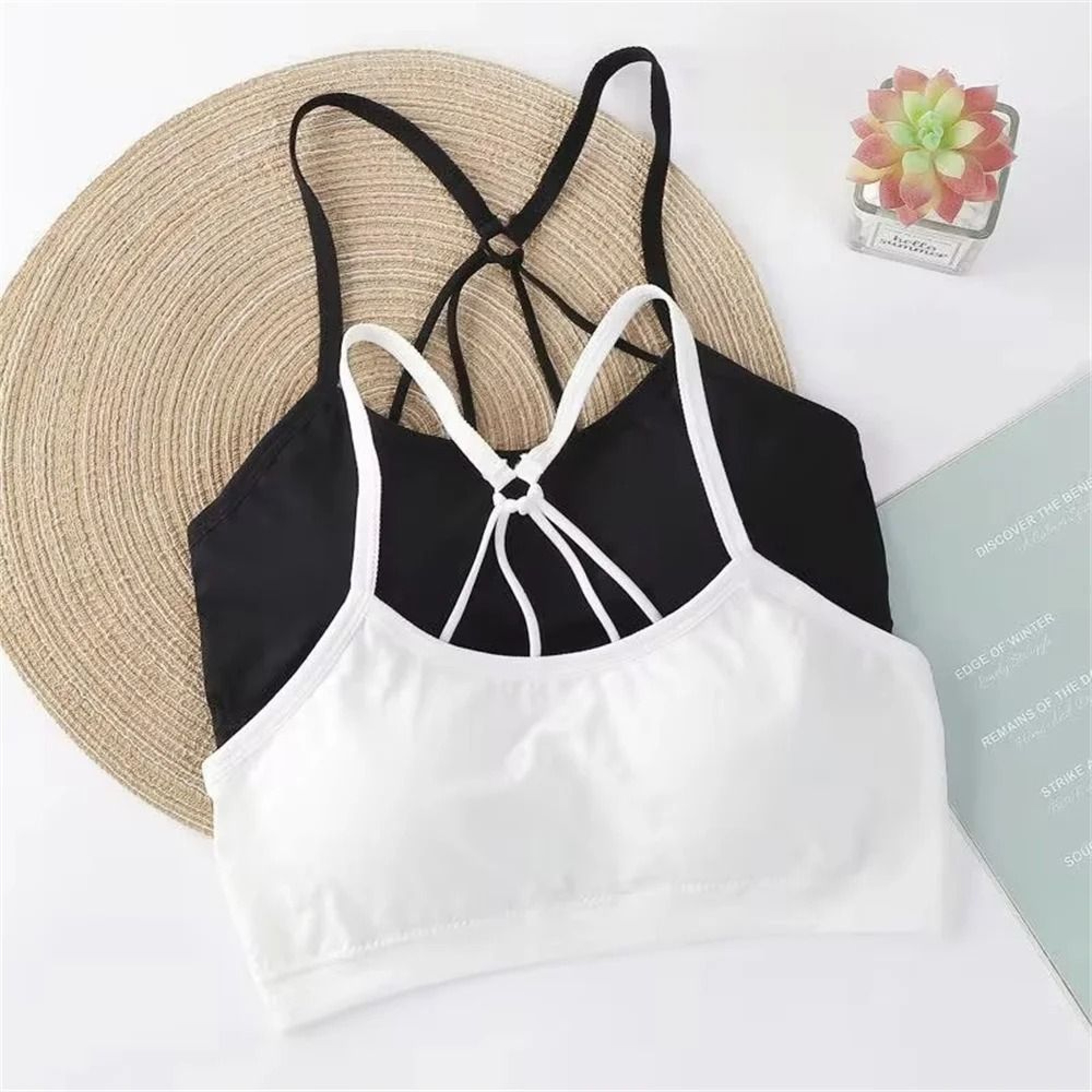 Womens Strap Back Wireless Sports Bra Seamless Chest Wrap Fitness Yoga Top 3