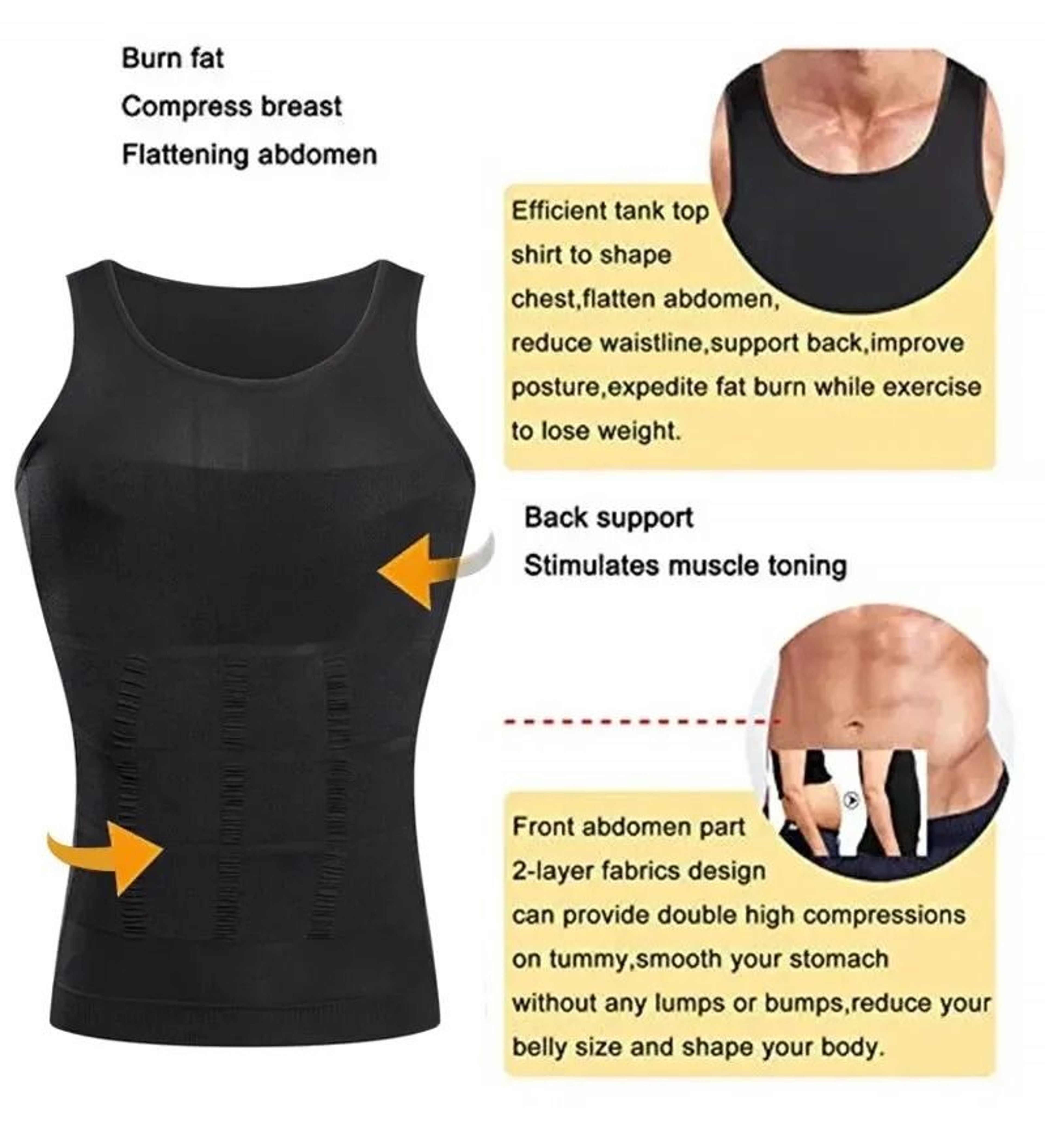 Mens Compression Vest Slimming Body Shaper Waist Trainer Tank Top 3