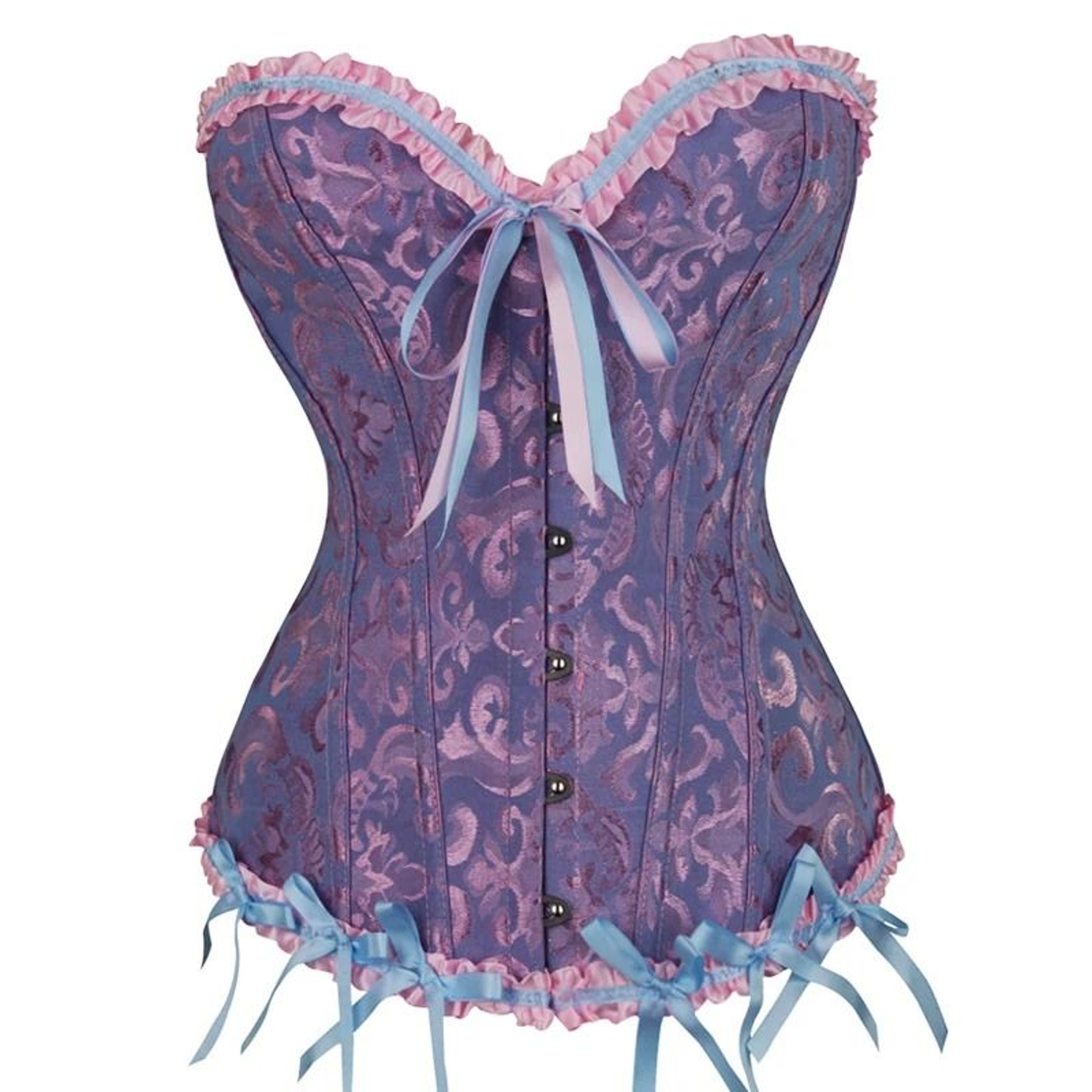Womens Floral Lace Corset Satin Bustier Vintage Overbust Boned Top 10